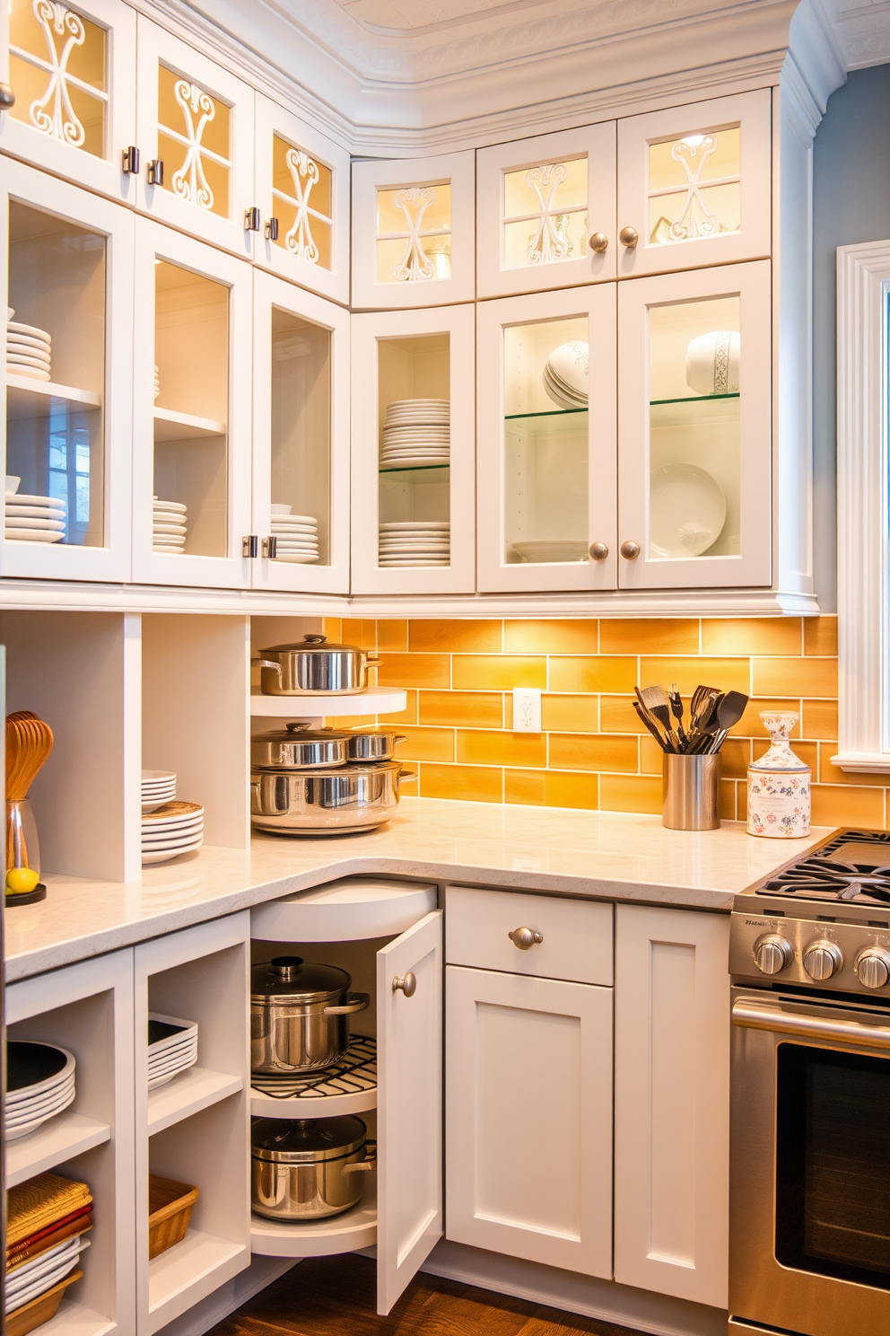 A vibrant kitchen filled with life. The walls are adorned with colorful ceramic tiles creating a stunning backsplash that adds depth and character to the space. The cabinetry features a mix of bold colors and sleek finishes. An island in the center provides additional workspace and is topped with a contrasting stone surface.