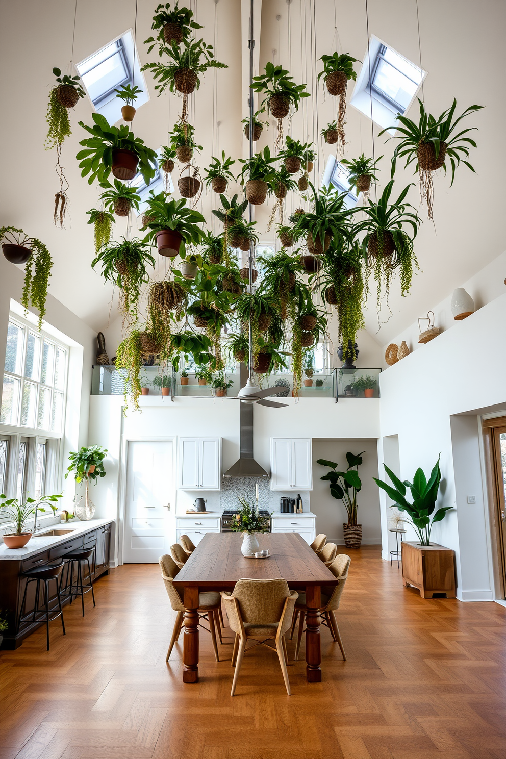 A spacious kitchen dining room features elegant natural stone countertops that enhance the overall aesthetic. The dining area includes a large wooden table surrounded by plush upholstered chairs, creating a warm and inviting atmosphere.