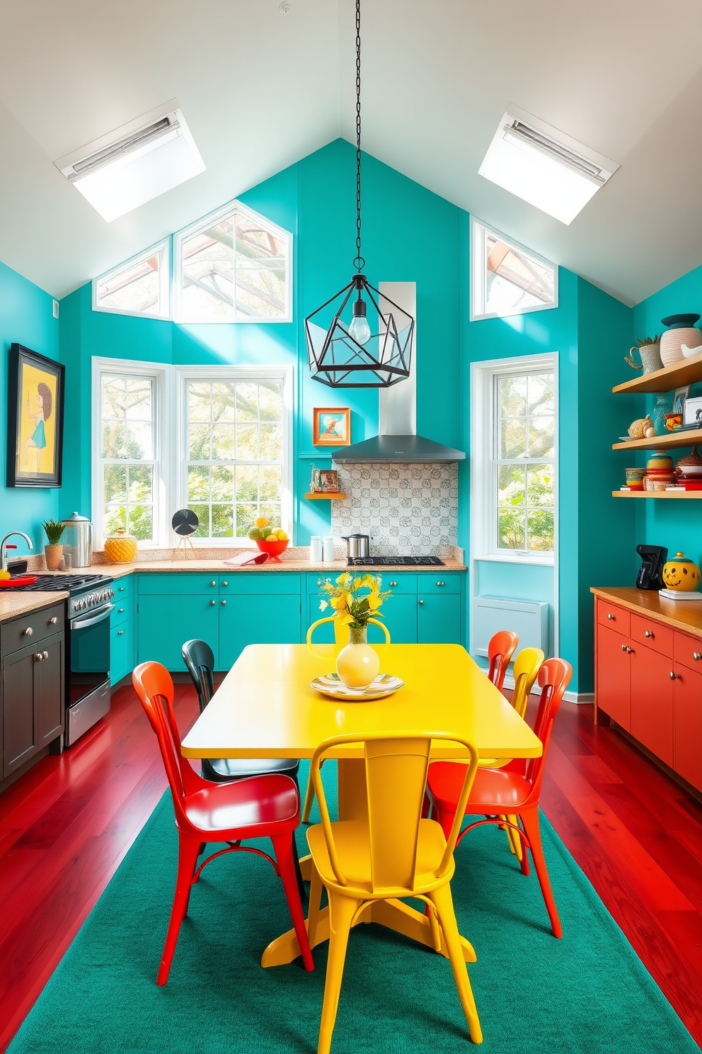 Cozy breakfast nook with built-in seating featuring plush cushions and a wooden table. Natural light pours in through large windows adorned with light fabric curtains, creating a warm and inviting atmosphere.