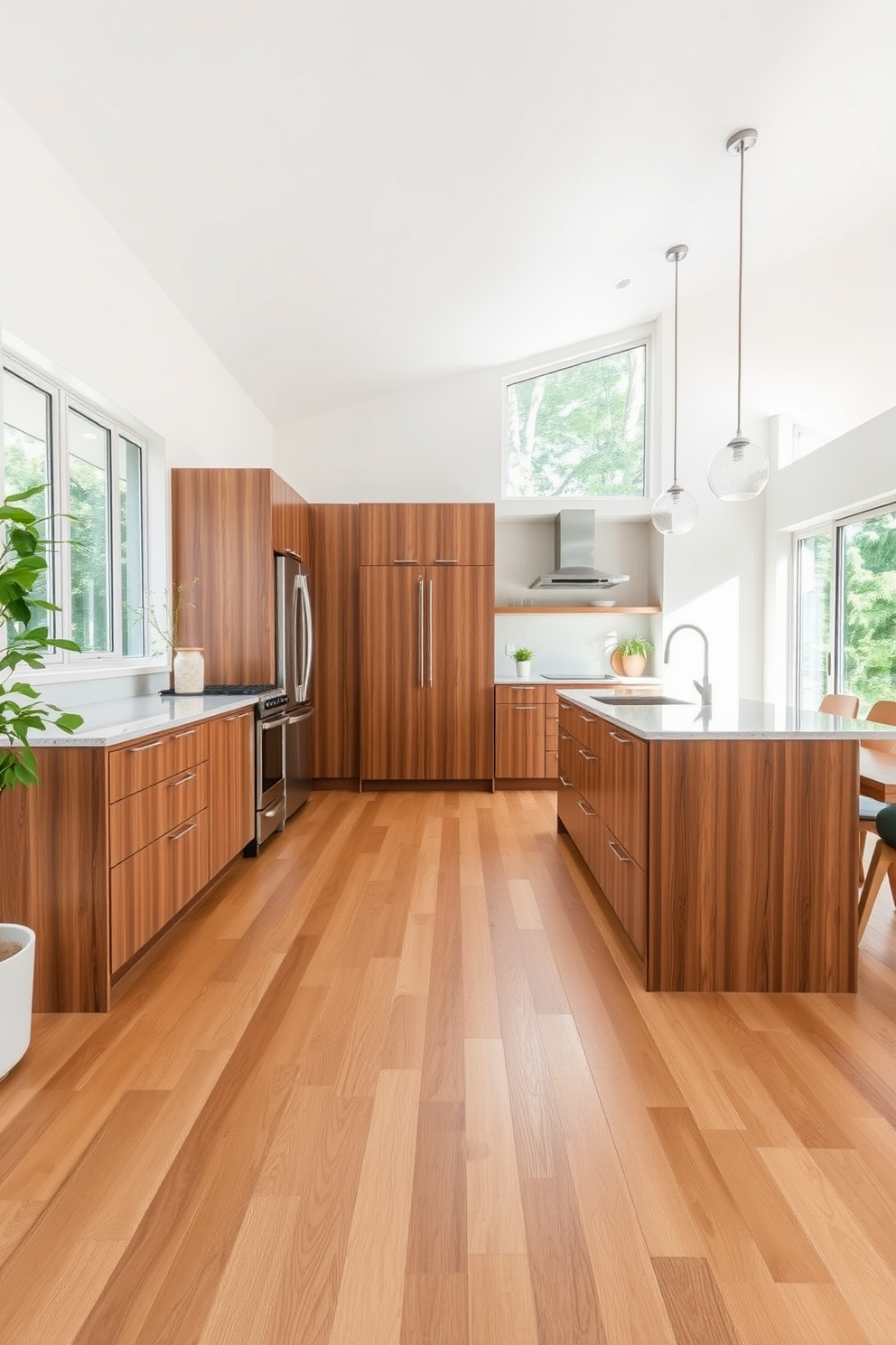 A vibrant kitchen space featuring colorful patterned tiles that add personality to the floor. The tiles showcase a mix of geometric shapes and bright hues, creating a lively atmosphere in the heart of the home. Above the tiles, sleek cabinetry in a contrasting color complements the vibrant flooring. A spacious island in the center provides additional workspace and serves as a gathering spot for family and friends.