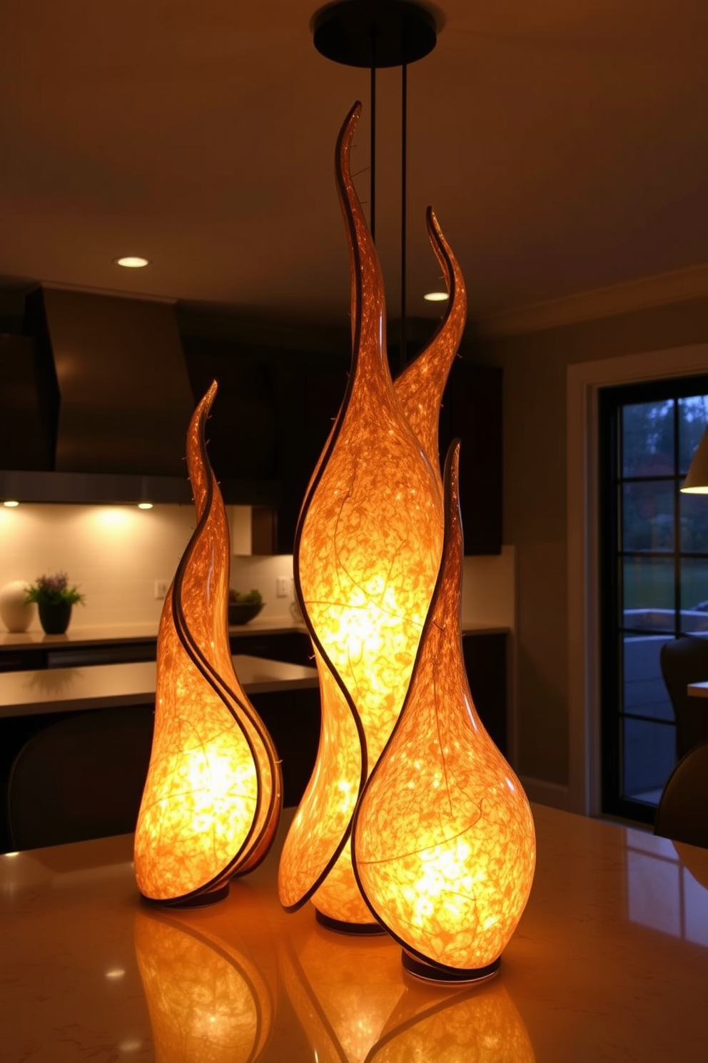 Artistic light sculptures as decor create a unique focal point in any space. These sculptures can be made from various materials such as glass, metal, or wood, and should complement the overall design theme of the room. For kitchen lighting design ideas, consider incorporating pendant lights above the island or dining area. Choose fixtures that blend functionality with aesthetics to enhance the culinary experience while adding a touch of elegance.