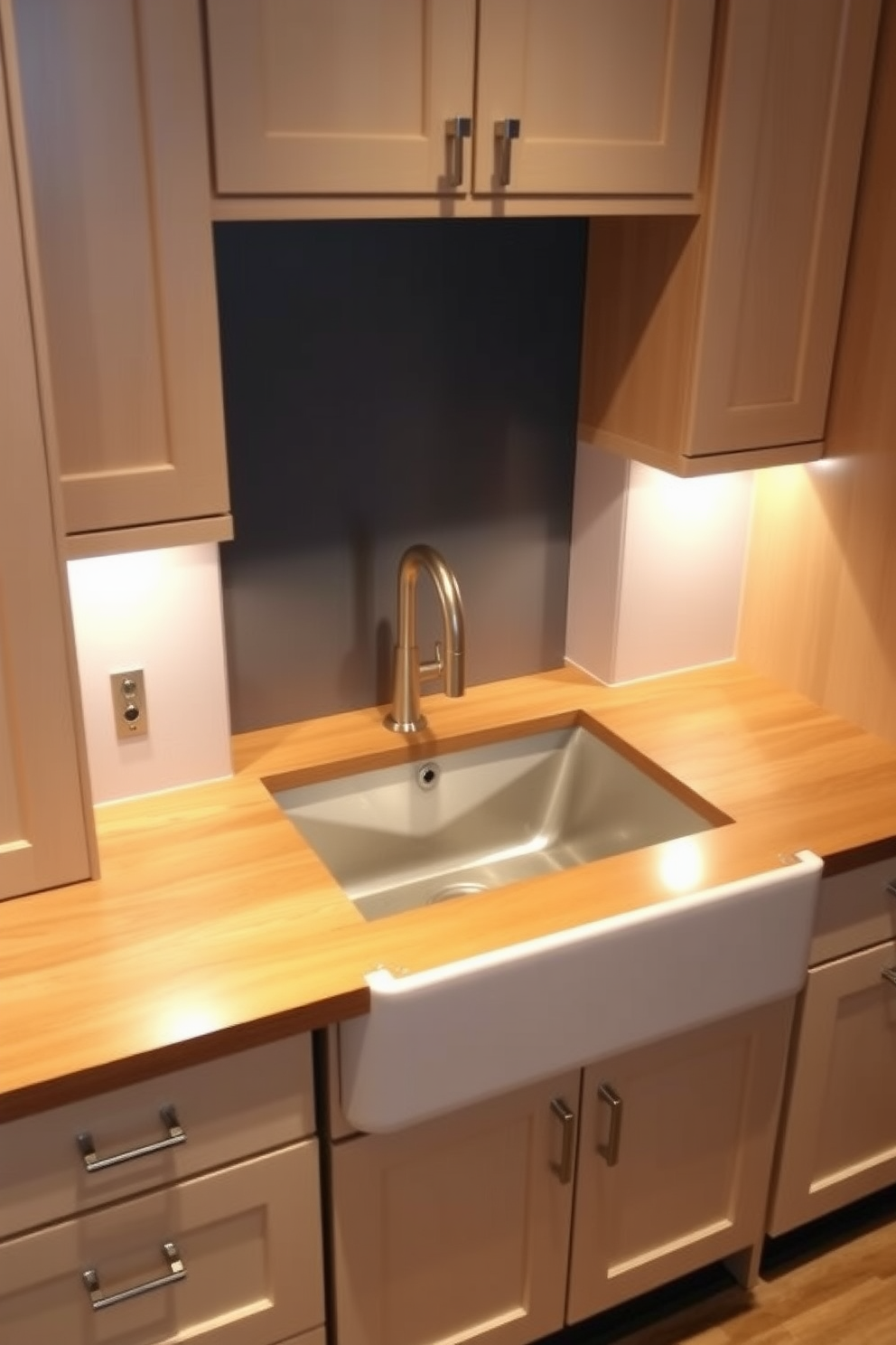 A contemporary kitchen featuring a sleek glass sink that seamlessly integrates with the minimalist countertop. The cabinetry is a glossy white finish, complemented by brushed nickel fixtures that enhance the modern aesthetic. Natural light floods the space through large windows, illuminating the open layout and highlighting the clean lines of the design. A stylish fruit bowl sits on the counter, adding a pop of color and a touch of warmth to the overall look.