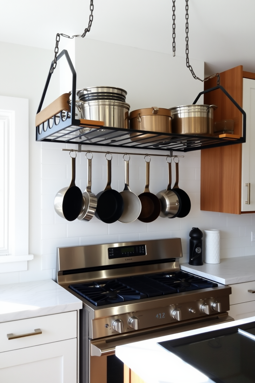 A contemporary kitchen featuring a sleek stove with a unique tile backsplash that showcases an intricate geometric pattern. The backsplash complements the overall color scheme of the kitchen, adding a vibrant touch to the space while enhancing the modern aesthetic.