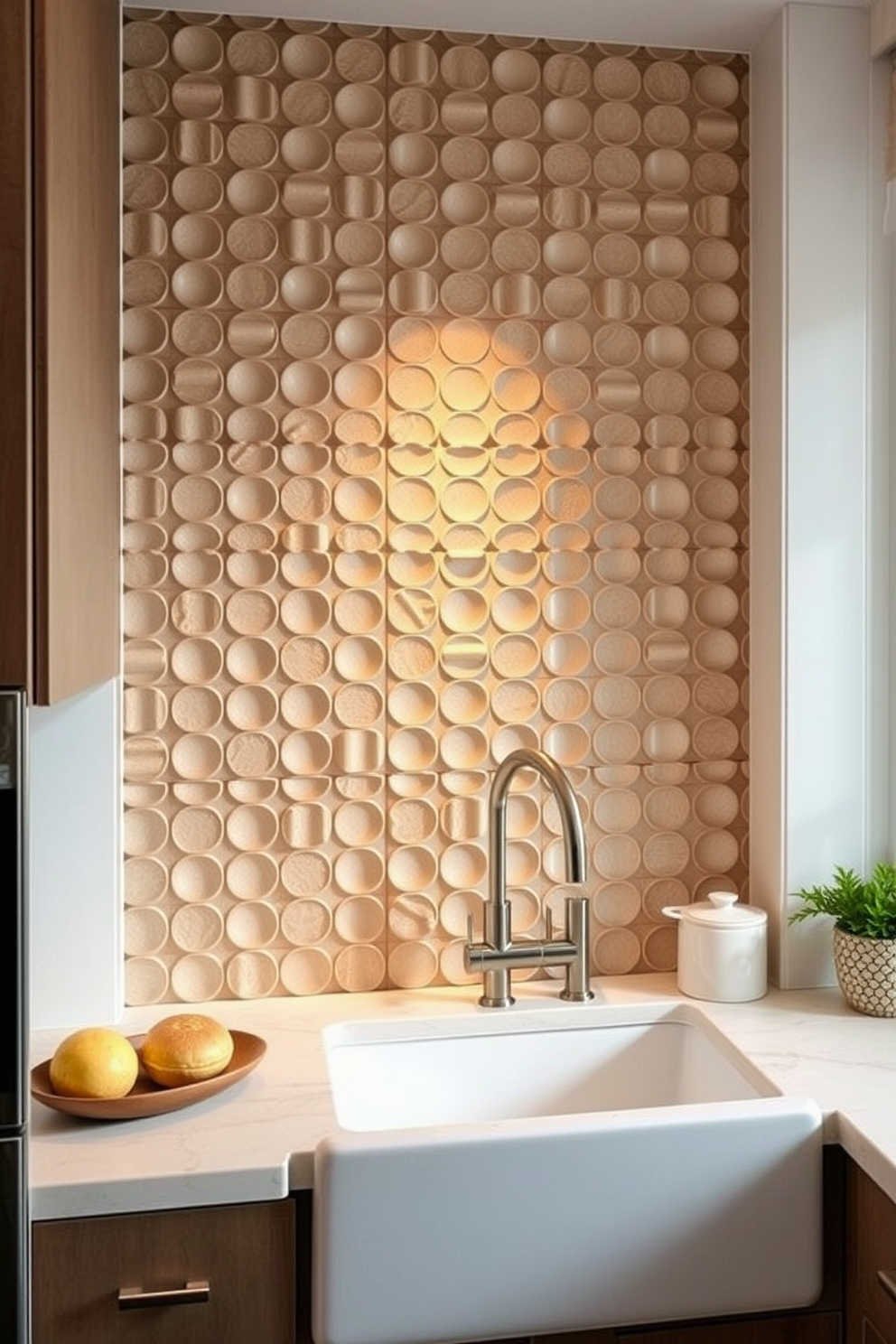 Textured 3D tiles create a stunning focal point in the kitchen, adding depth and character to the walls. Consider a combination of geometric patterns and natural colors that complement the overall design theme. Incorporate tiles with varying textures to enhance the visual interest and create a dynamic look. Pair them with sleek cabinetry and modern fixtures for a harmonious balance in the space.