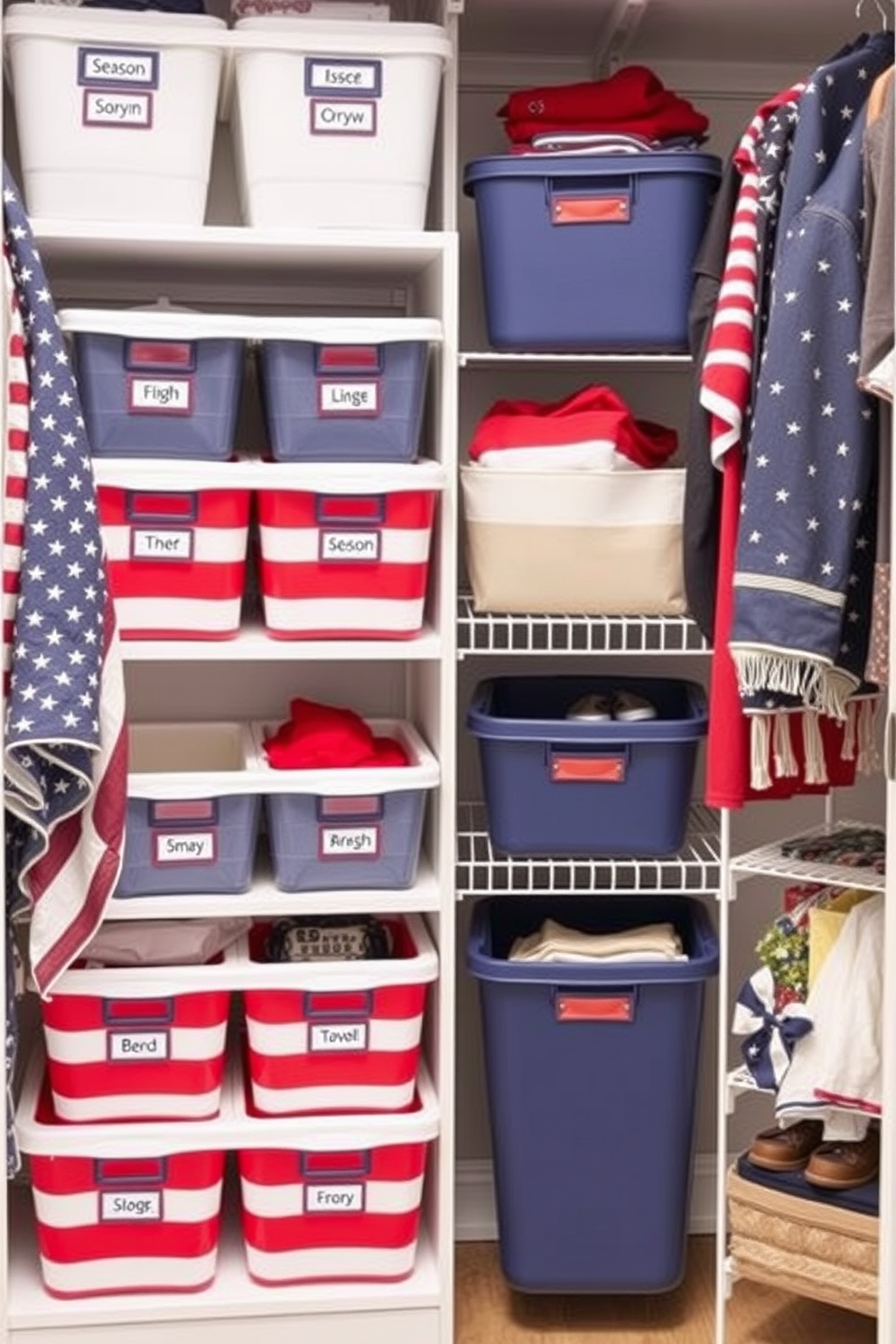 A stylish closet space designed for functionality and elegance. The walls are painted a soft beige, creating a warm backdrop for the organized shelving and hanging rods. A small plush rug lies on the floor, adding comfort underfoot. Decorative boxes and baskets are neatly arranged on the shelves, providing a chic storage solution for accessories and shoes.