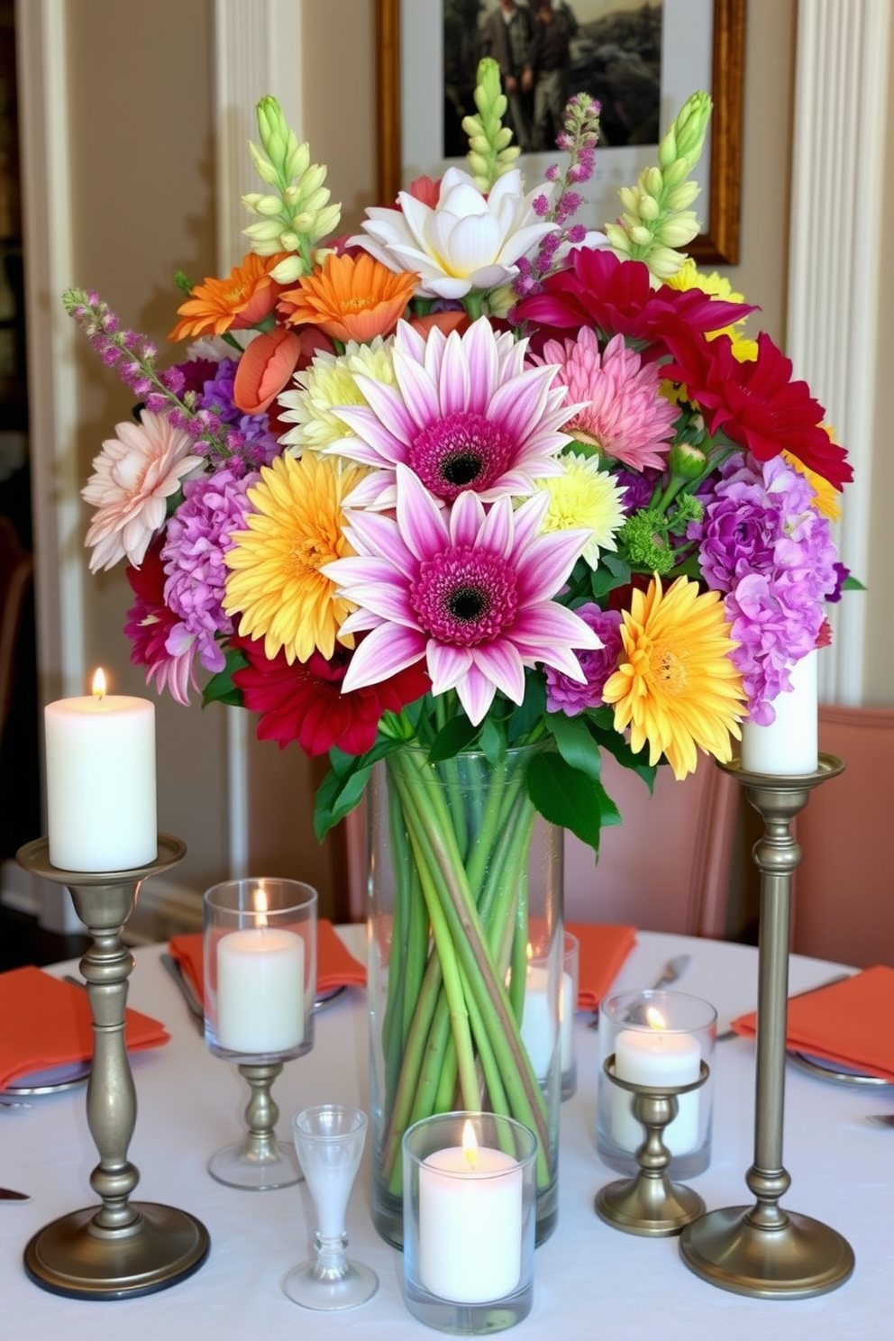 Create a festive display featuring decorative wreaths in red white and blue hues. The wreaths should be adorned with stars and stripes and hung on a rustic wooden door. Incorporate additional patriotic elements such as small American flags and seasonal flowers. Arrange these decorations to evoke a warm and inviting atmosphere for Labor Day celebrations.