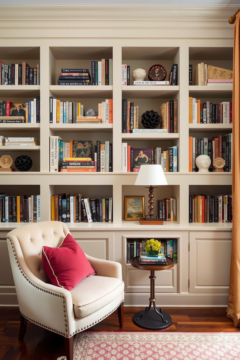 A cozy reading nook featuring a stylish hanging chair suspended from the ceiling. The chair is adorned with soft cushions and a warm throw blanket, creating an inviting space perfect for relaxation. Surrounding the nook are shelves filled with an array of books, complemented by a small side table holding a steaming cup of tea. Soft, ambient lighting from a nearby lamp enhances the tranquil atmosphere, making it an ideal spot for enjoying a good book on Labor Day.