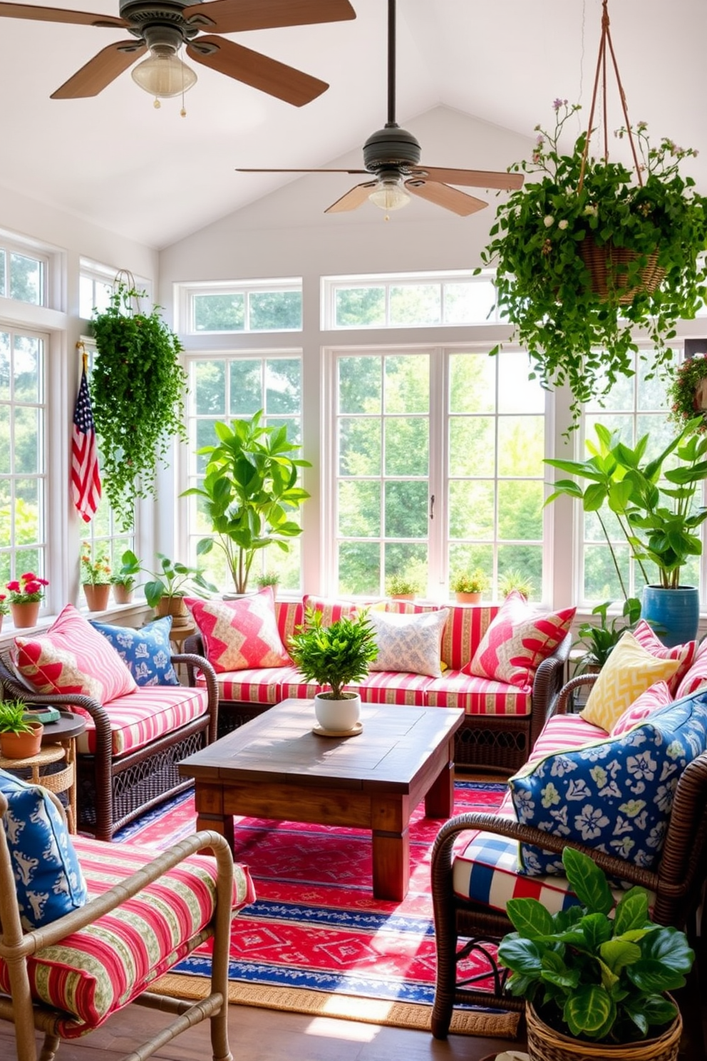 A cozy sunroom designed for pets featuring large windows that allow natural light to flood the space. Plush seating is arranged around a coffee table with a durable surface, and a soft pet bed is placed in the corner for comfort. The walls are painted in a warm beige tone, complemented by indoor plants that add a touch of greenery. Decorative elements include pet-friendly fabrics and a playful rug that ties the room together while ensuring safety for your furry friends.