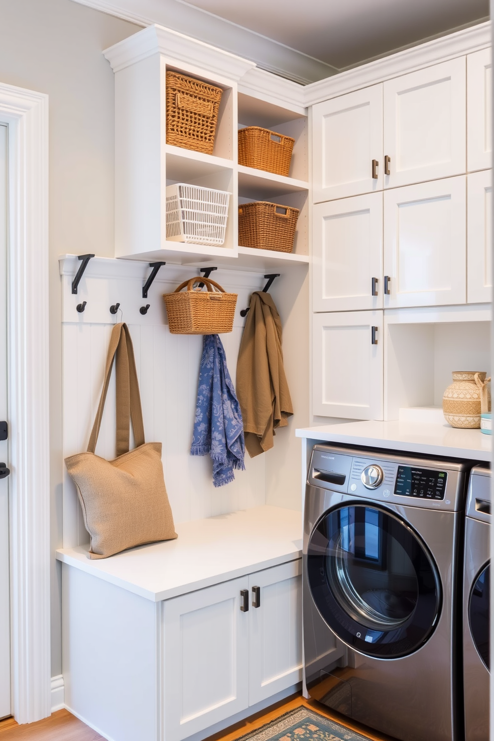 Vertical storage solutions for small areas. Utilize wall-mounted shelves and hooks to maximize space while keeping items organized and accessible. Laundry mudroom design ideas. Incorporate a built-in bench with storage underneath and a wall of cabinets to efficiently manage laundry tasks and outdoor gear.