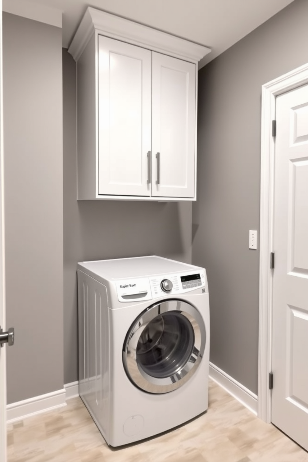 A modern laundry room featuring built-in cabinets that provide ample storage for laundry baskets. The cabinets are painted in a soft white hue, and the space is illuminated by natural light streaming in through a nearby window. The countertops are made of durable quartz, offering a practical workspace for folding clothes. Decorative elements like potted plants and stylish storage bins add a touch of warmth and personality to the room.