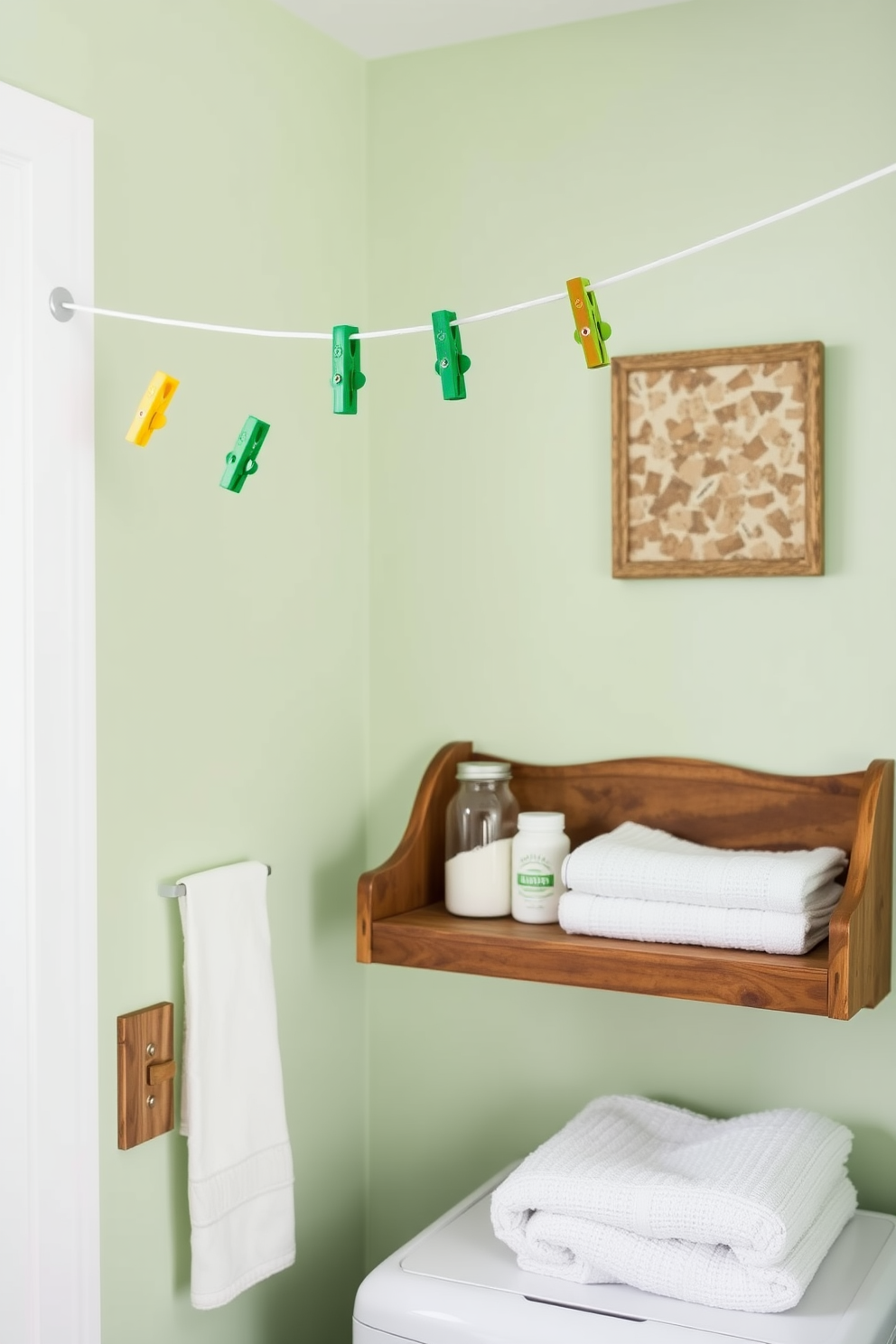 A vibrant laundry room adorned with Celtic knot designs on wall decals that bring a touch of tradition and artistry to the space. The walls are painted in a soft pastel color, complementing the intricate patterns and creating a cheerful atmosphere for St. Patrick's Day decorating ideas.