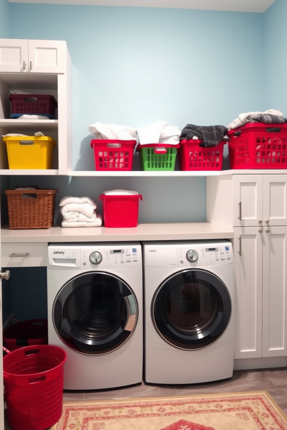 A charming laundry room featuring a farmhouse sink that adds a practical touch. The space is bright and airy with white cabinetry and a top loading washer seamlessly integrated into the design.