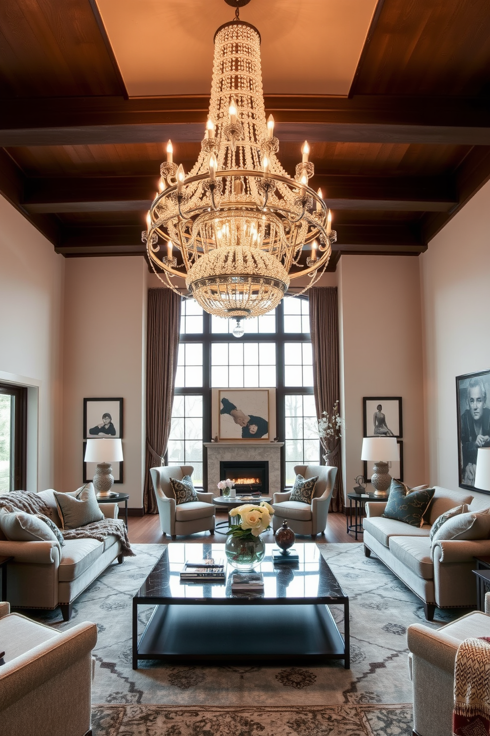 A stylish living room featuring a plush sofa centered against a wall. Above the sofa, a large statement artwork adds a vibrant focal point, complementing the room's color palette.