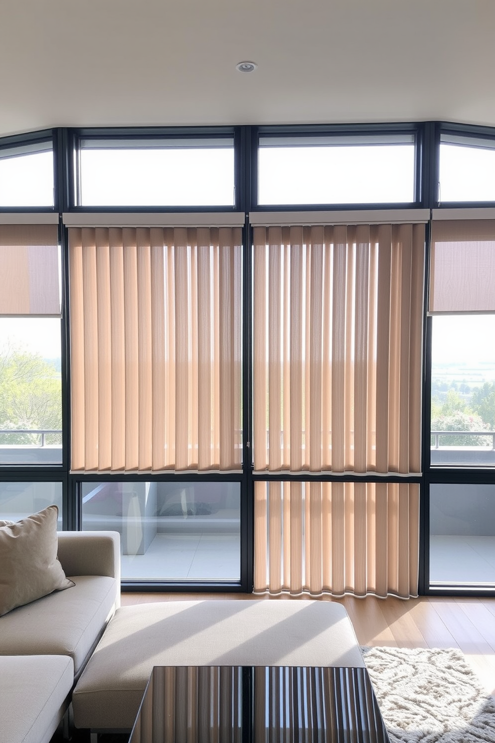 A modern living room featuring industrial style metal frames that enhance the contemporary aesthetic. The large windows allow ample natural light to flood the space, creating an inviting atmosphere. The metal frames are complemented by minimalist furnishings and a neutral color palette. A stylish coffee table sits in the center, surrounded by plush seating that invites relaxation.