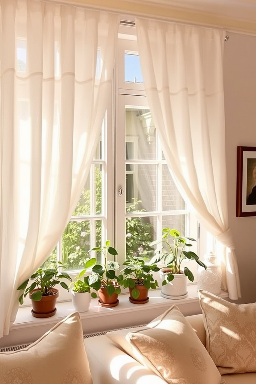 A living room featuring large frosted glass windows that allow natural light to filter in softly. The windows are framed with minimalist white trim, creating a clean and modern aesthetic. Inside, a cozy seating arrangement includes a plush sectional sofa in neutral tones complemented by vibrant throw pillows. A sleek coffee table sits in the center, adorned with a few art books and a decorative bowl.