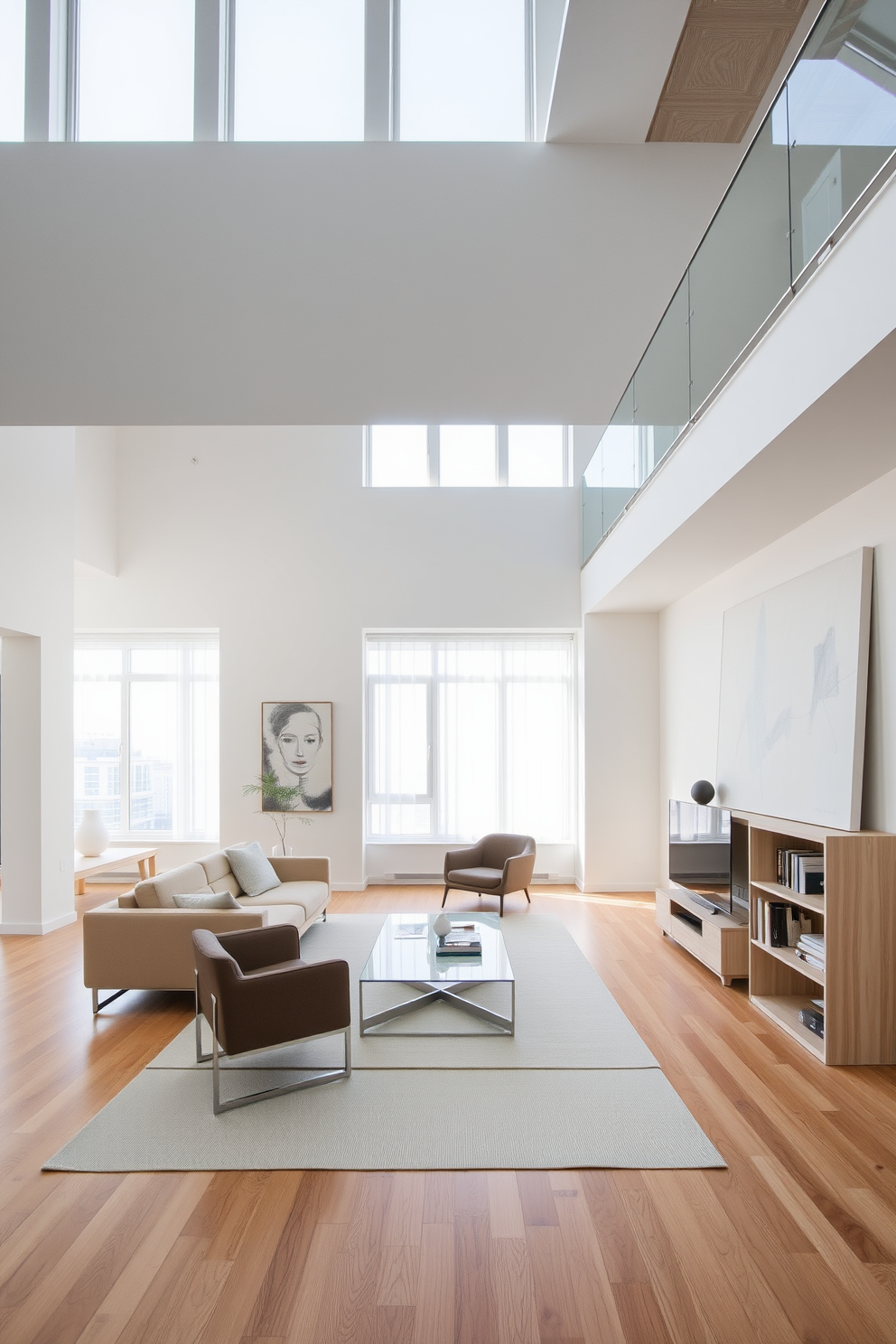 A stylish loft apartment featuring innovative storage solutions under the stairs. The area is designed with built-in shelving and cabinets that blend seamlessly with the staircase, maximizing space while maintaining a modern aesthetic.