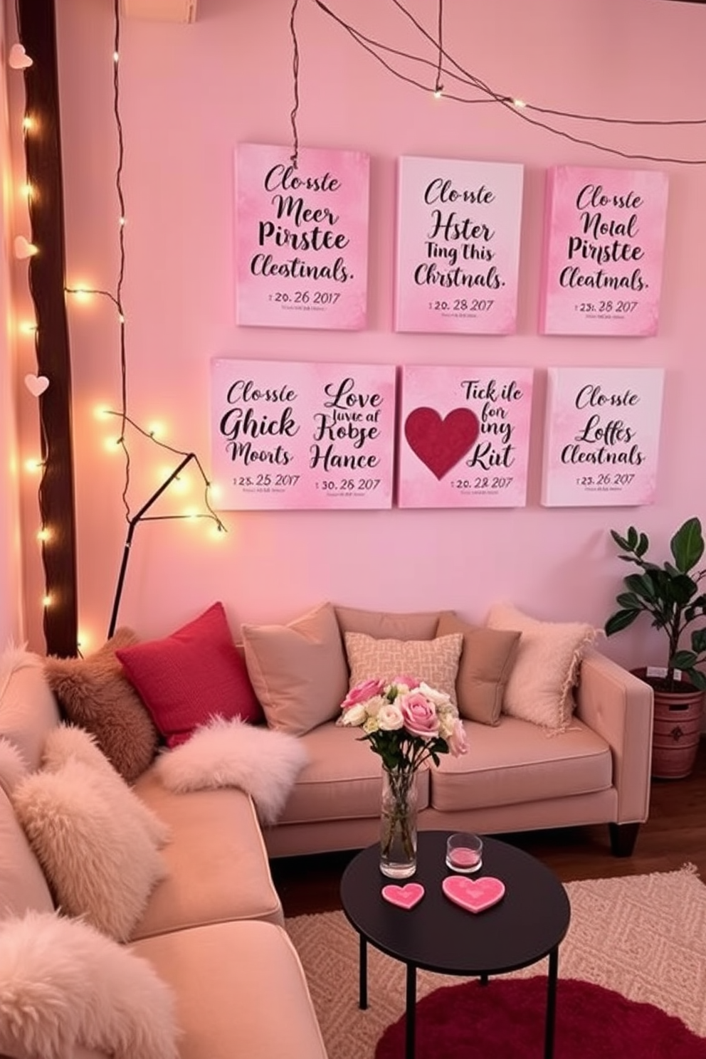 Create a cozy and romantic atmosphere with seasonal scented candles placed in every room. Use soft lighting to enhance the warm glow of the candles while incorporating Valentine's Day decorations like heart-shaped accents and red and pink color schemes.