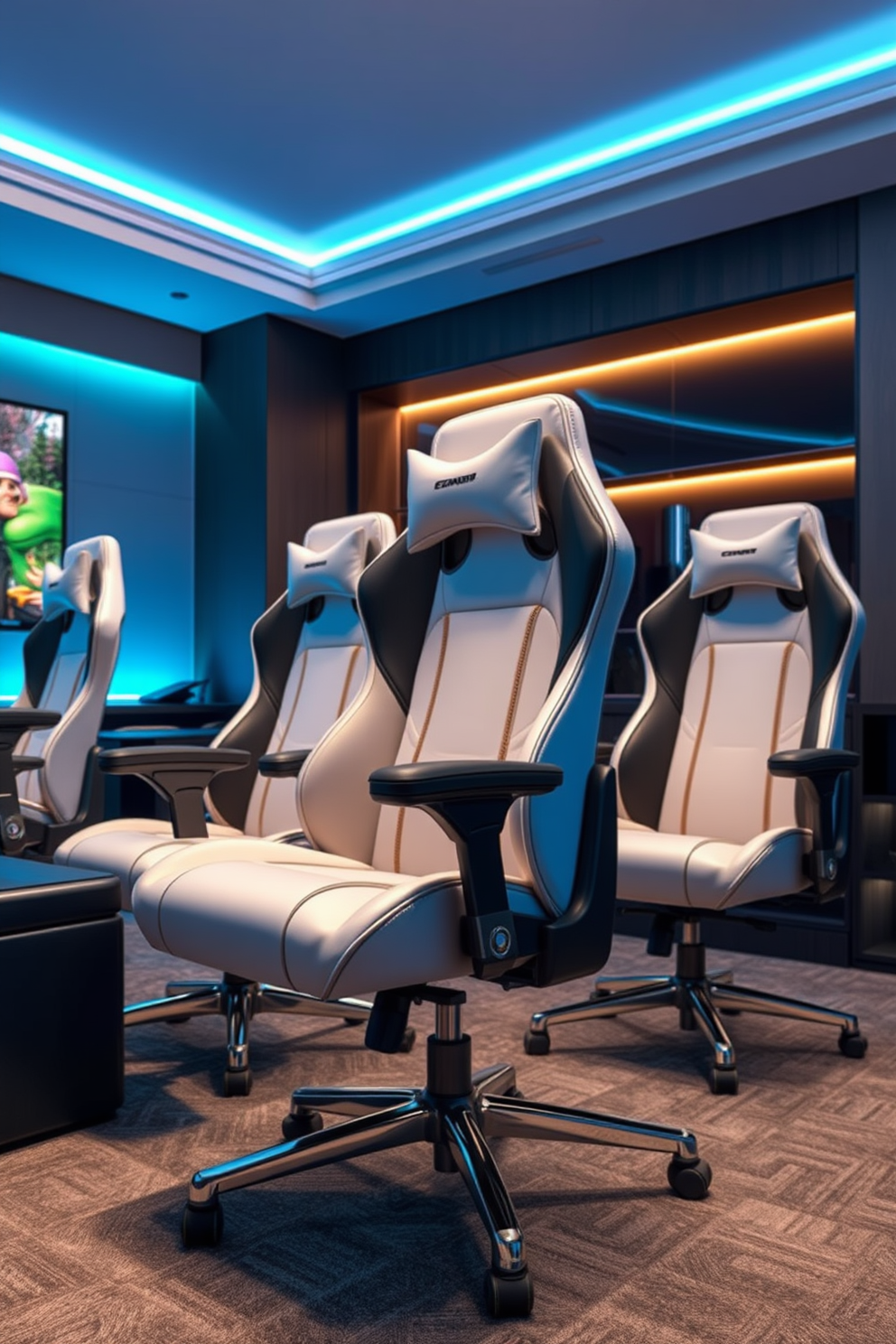 Chic gaming chairs designed for ergonomic support. These chairs feature adjustable height, lumbar support, and stylish upholstery to enhance comfort during long gaming sessions. Luxury game room design ideas that combine functionality and aesthetics. Incorporate custom lighting, high-end audio systems, and plush seating to create an immersive gaming environment.