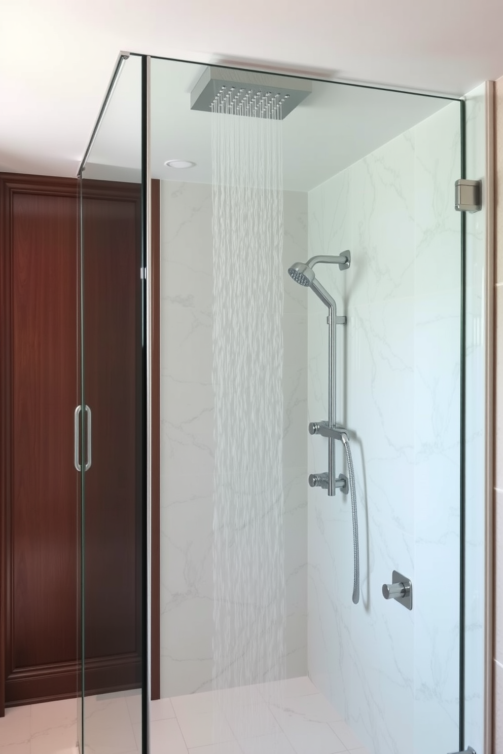 A luxury guest bathroom featuring textured wall tiles that create a stunning visual interest. The space is adorned with elegant fixtures and a freestanding soaking tub, offering a serene retreat for guests.