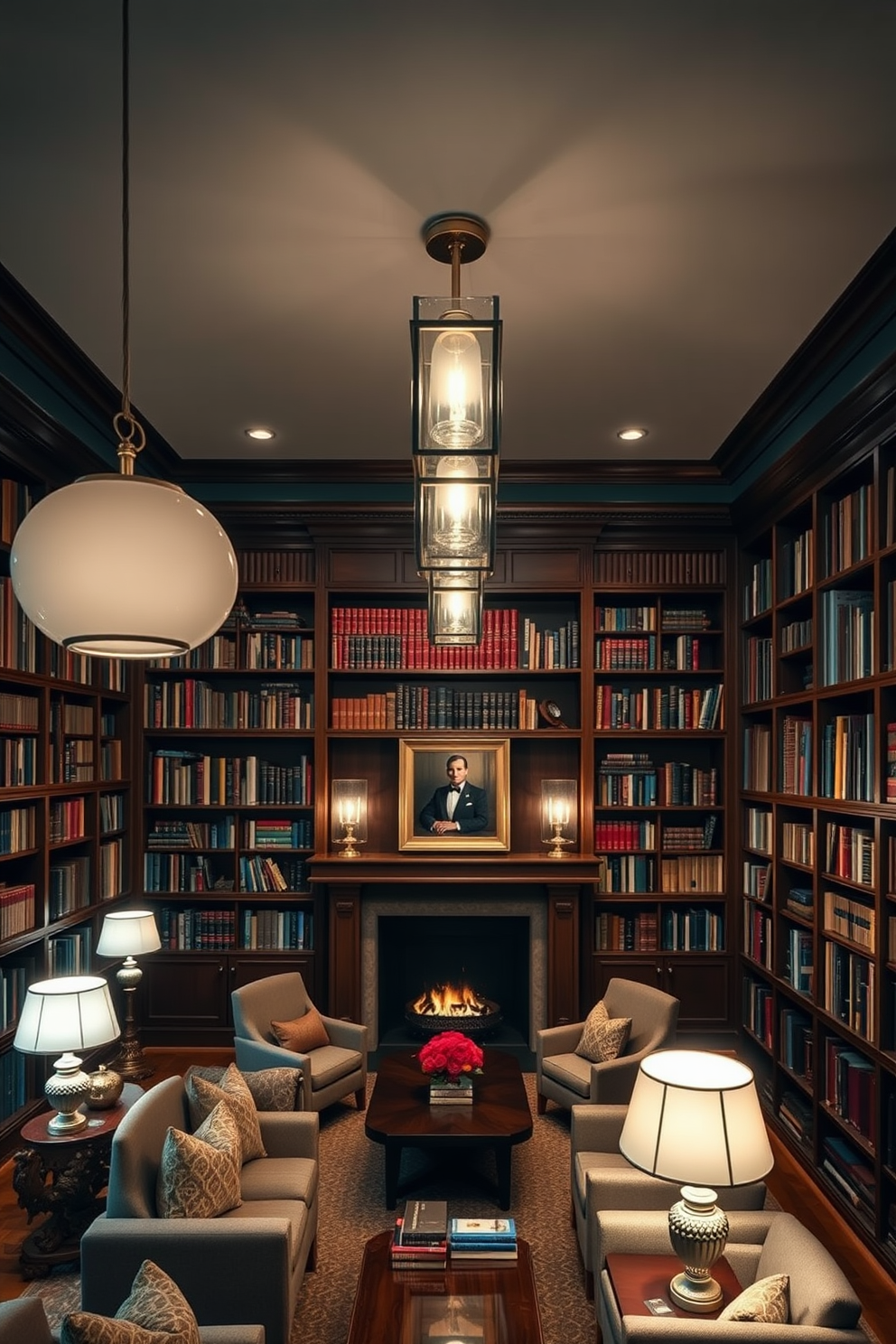 A multi-functional space that seamlessly combines a stylish desk and elegant bookshelves. The room features rich wooden shelves filled with books and decorative items, while a sleek desk sits in front of a large window, providing ample natural light.