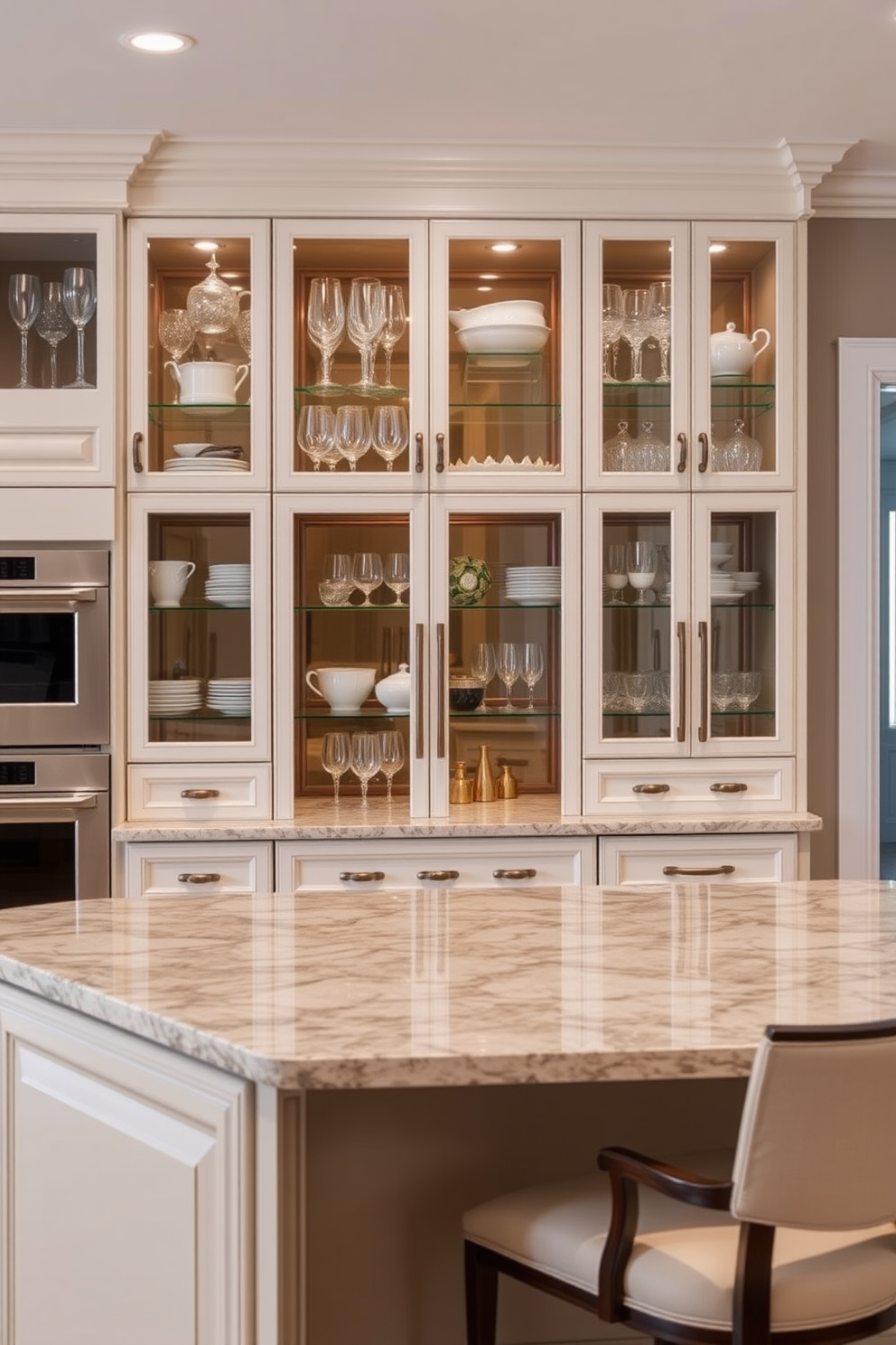 A luxury kitchen featuring smart technology integration for convenience. The space includes a state-of-the-art smart refrigerator, touchless faucets, and a smart oven that can be controlled via a mobile app. The cabinetry is sleek and modern with high-gloss finishes, complemented by a large island topped with quartz. Ambient lighting and smart speakers enhance the atmosphere, making it both functional and inviting.