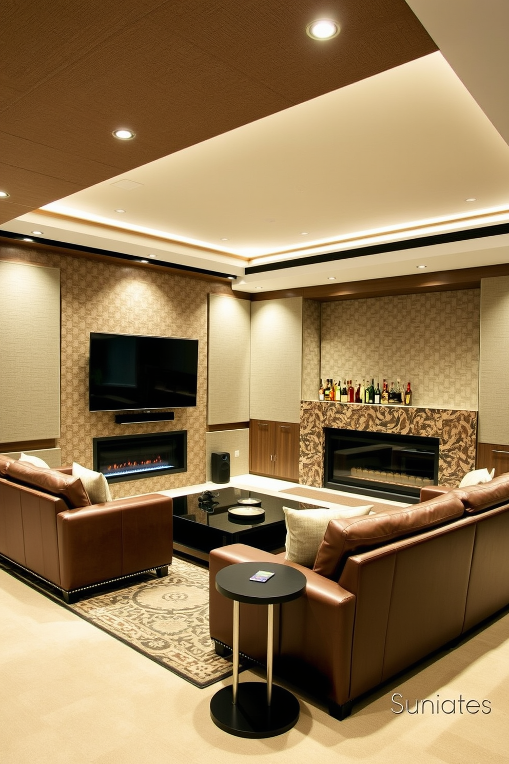 High-end soundproofing for quiet enjoyment. Imagine a spacious room with thick acoustic panels on the walls and ceiling, designed to absorb sound and create a tranquil atmosphere. Luxury Man Cave Design Ideas. Picture a sophisticated space featuring a plush leather sectional, a large flat-screen TV mounted above a sleek fireplace, and a custom-built bar stocked with premium spirits.