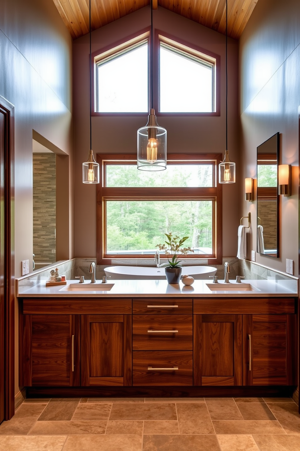 A stunning luxury master bathroom featuring a freestanding tub positioned by a large window that offers a breathtaking ocean view. The space is adorned with elegant fixtures and soft lighting, creating a serene and inviting atmosphere.