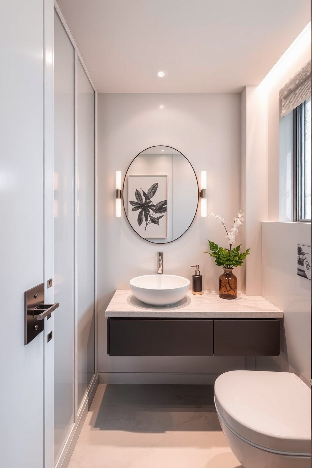 A stunning luxury powder room featuring a statement wall adorned with textured panels that add depth and character to the space. The room is elegantly designed with a chic pedestal sink and a stylish mirror that enhances the overall ambiance. Soft lighting illuminates the room, highlighting the intricate details of the textured wall. Plush towels and decorative accessories complement the luxurious feel, creating an inviting atmosphere for guests.