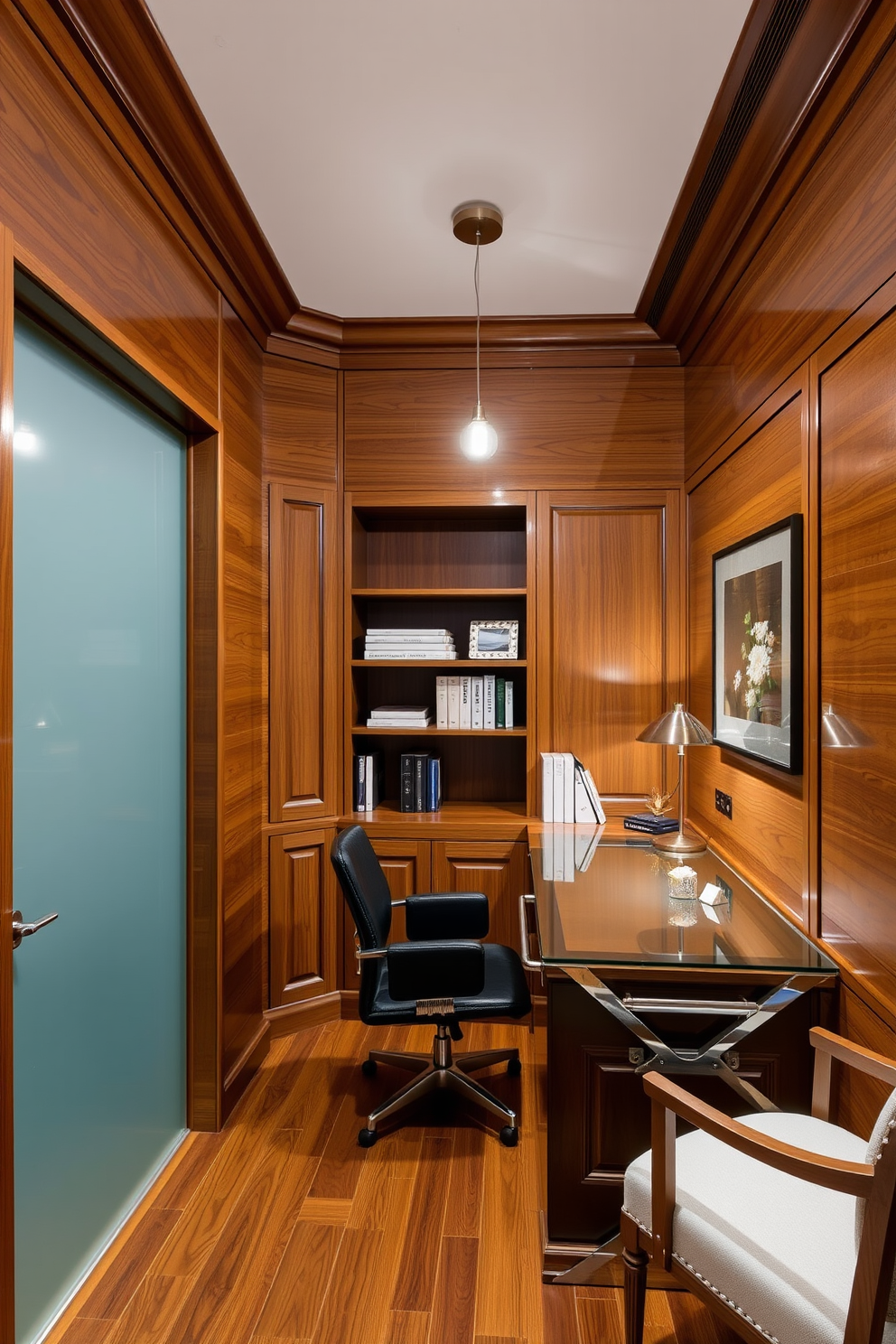 Elegant leather chairs with gold accents create a sense of sophistication and comfort in the luxury study room. The space features rich wooden bookshelves filled with an array of books, complemented by a plush area rug that adds warmth and texture.