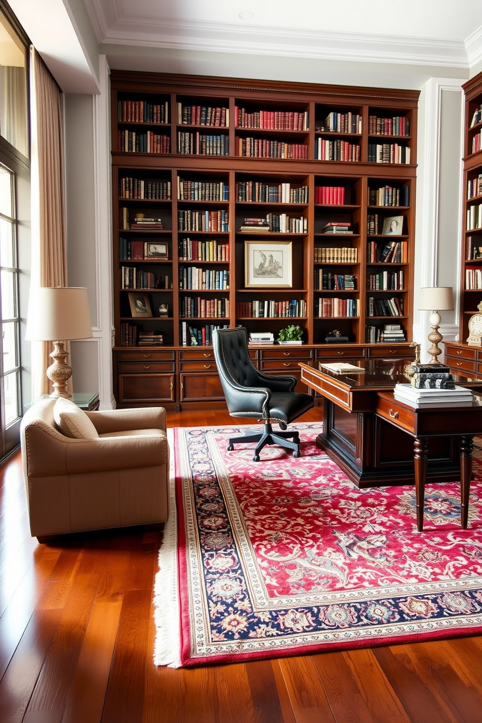 A luxury study room featuring integrated technology seamlessly blended into the design. A sleek desk with built-in charging ports and ambient lighting sits against a wall adorned with bookshelves filled with curated literature. Floor-to-ceiling windows allow natural light to flood the space, complemented by smart blinds that adjust automatically. Plush seating with ergonomic design invites comfort, while a minimalist color palette of soft grays and rich wood tones enhances the sophisticated atmosphere.