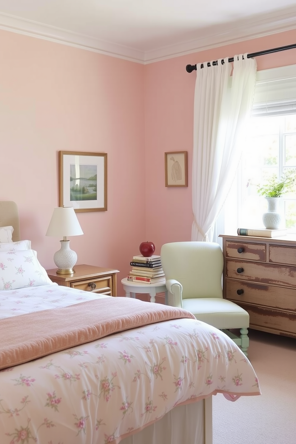 A serene master bedroom with large windows allowing natural light to flood the space. The room features a plush king-sized bed with a soft gray upholstered headboard and crisp white linens. On either side of the bed, elegant nightstands with modern lamps provide a warm glow. A full-length mirror is positioned opposite the windows, reflecting light and creating an illusion of a larger space. The walls are painted in a soft beige tone, complementing the warm wooden flooring. A cozy reading nook with a comfortable armchair and a small bookshelf adds a touch of personalization to the design.