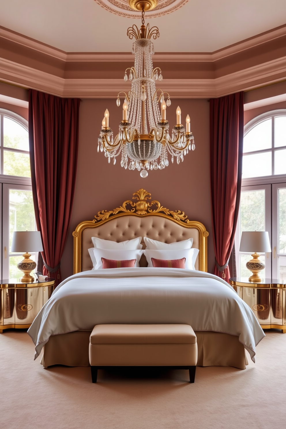 A serene master bedroom featuring built-in shelving that offers ample organization and storage. The shelves are elegantly styled with books, decorative boxes, and framed photos, creating a personalized touch. The bed is centered against a soft, textured wall, adorned with plush bedding in calming tones. A pair of bedside tables flanks the bed, each topped with stylish lamps that provide warm, inviting light.