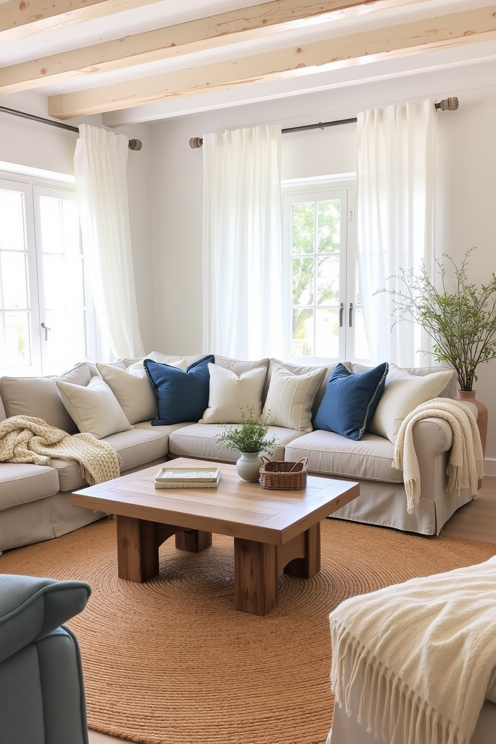 A Mediterranean apartment featuring wrought iron accents that enhance the authenticity of the space. The living area showcases a rustic wooden coffee table surrounded by plush seating and vibrant textiles. Large windows adorned with wrought iron grills allow natural light to flood the room, highlighting the terracotta tile flooring. The walls are painted in warm earth tones, complemented by decorative wrought iron light fixtures that add charm and character.