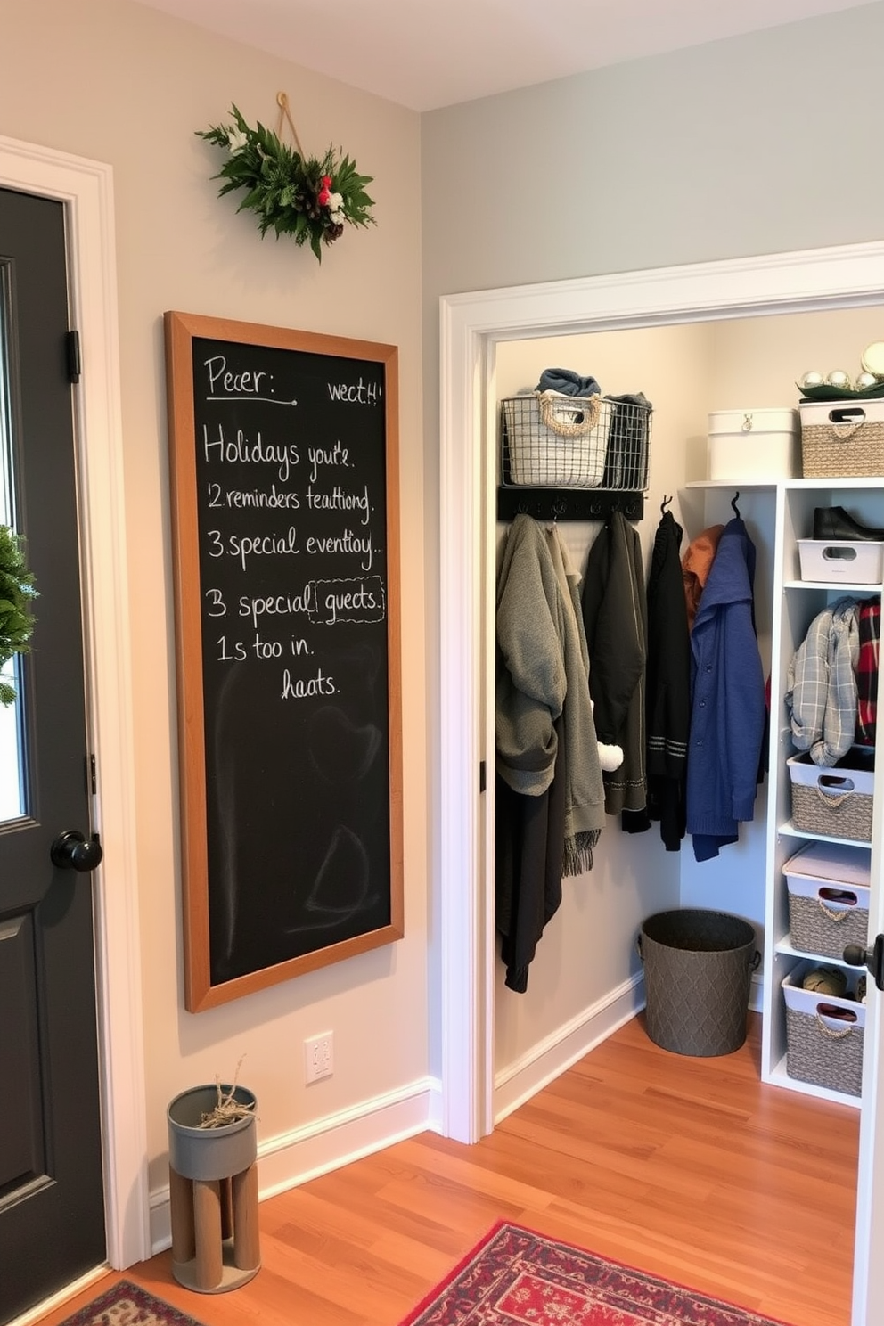 Create a vibrant closet space that features colorful bins for easy access storage. The bins are neatly arranged on shelves, each labeled for organization, creating a cheerful and functional atmosphere. Incorporate festive Memorial Day decorations, such as red, white, and blue accents. Hang small flags and stars on the walls, and add a patriotic-themed rug on the floor to enhance the holiday spirit.