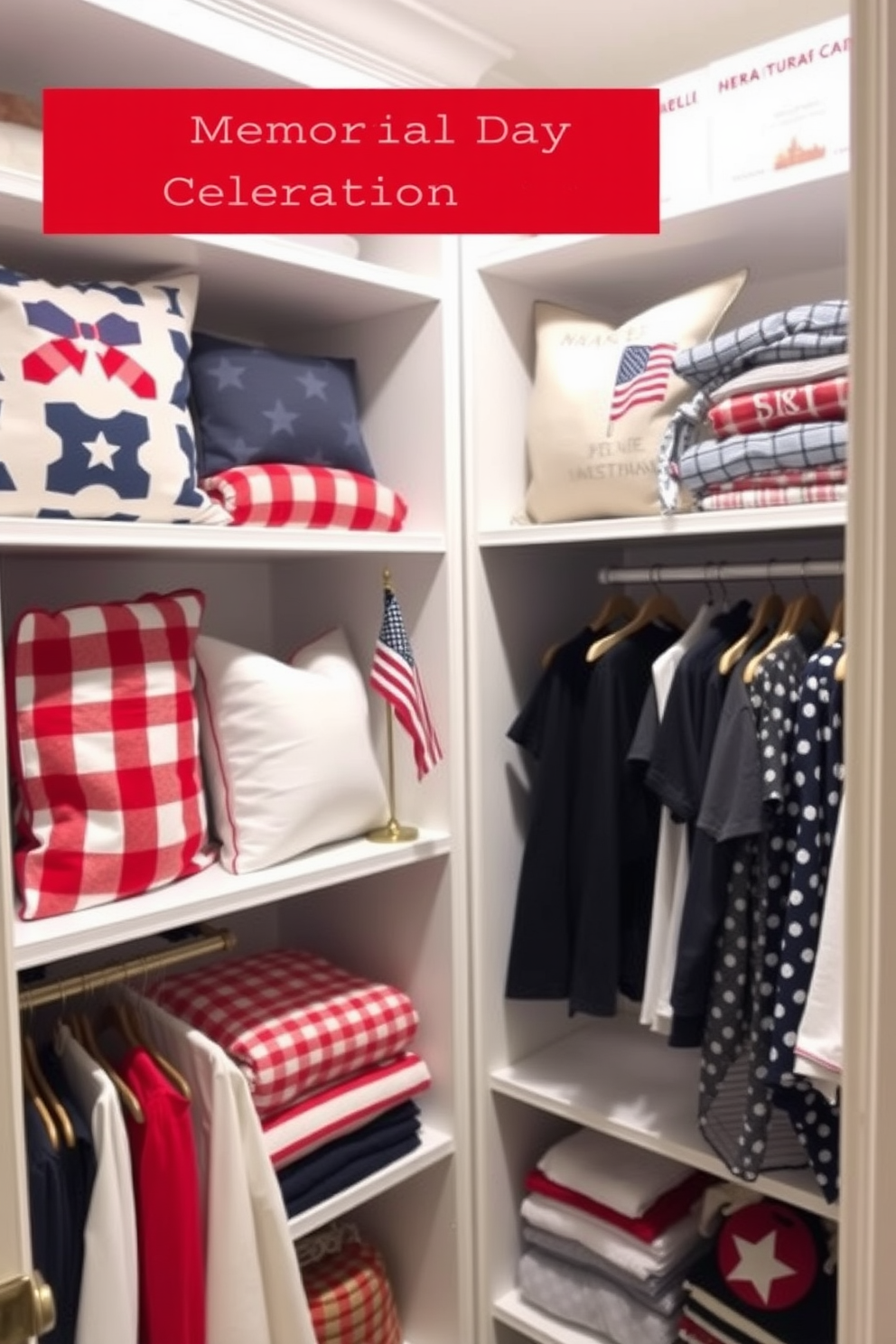 A stylish closet space designed for functionality and aesthetics. The walls are adorned with soft white paint, and the flooring features light oak hardwood. In the center, a sleek bench provides both seating and storage, perfect for organizing shoes and accessories. Elegant baskets are placed underneath the bench, complementing the overall decor with a touch of texture.