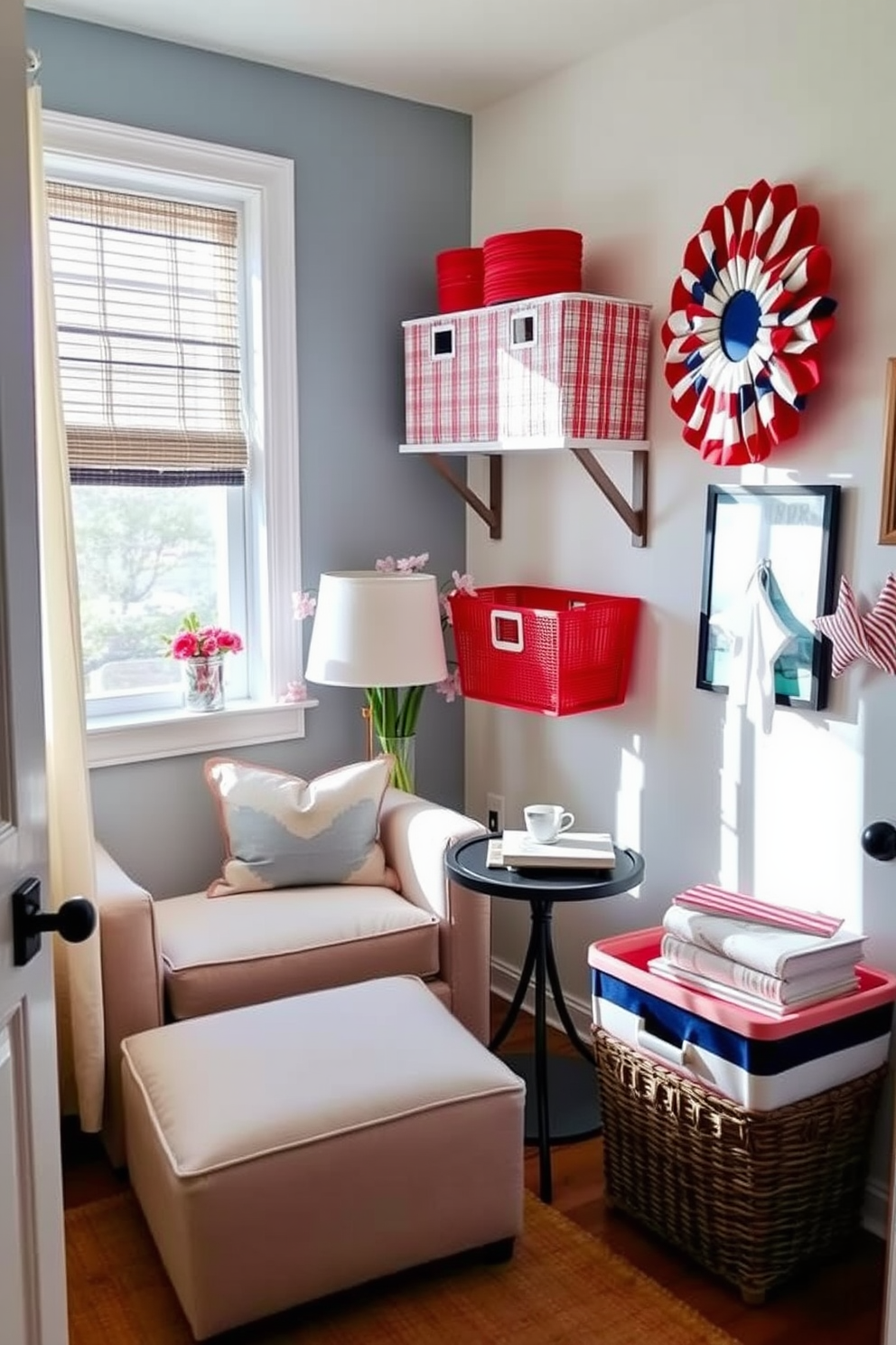 A whimsical laundry room adorned with playful art pieces that celebrate the joy of laundry day. Bright colors and quirky designs create a cheerful atmosphere, featuring framed prints of vintage laundry appliances and humorous laundry quotes. The decor includes a charming gallery wall that showcases a mix of artwork and practical storage solutions. Soft pastel hues and patterned textiles enhance the space, making it both functional and fun for Memorial Day celebrations.