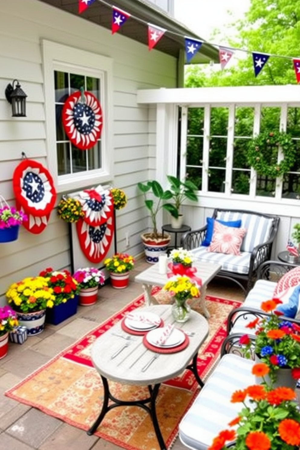 Small outdoor rugs with flag patterns create a festive atmosphere perfect for Memorial Day celebrations. These rugs can be placed on patios or balconies to enhance the outdoor space while adding a touch of patriotic flair. Incorporating small space decorating ideas can maximize functionality without sacrificing style. Use multi-purpose furniture and clever storage solutions to create an inviting and organized outdoor area.