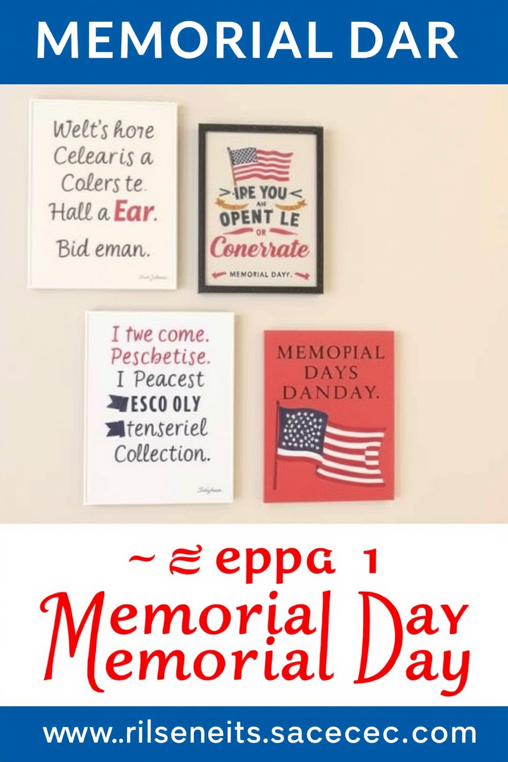 Festive wall art featuring inspirational quotes that celebrate Memorial Day. The artwork should incorporate patriotic colors and symbols while being suitable for small space decorating ideas.