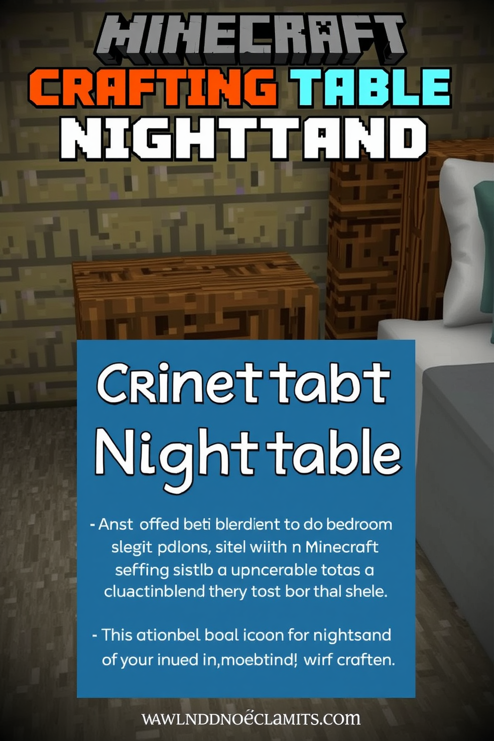 A crafting table nightstand designed for a Minecraft bedroom. The nightstand features a wooden texture with a compact crafting table surface, providing both style and functionality.