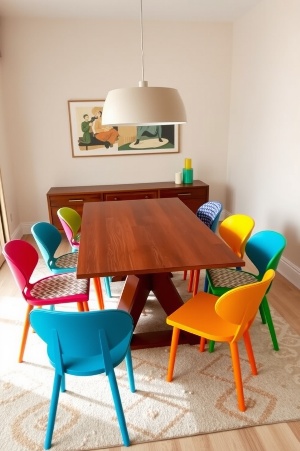 A modern dining room features large mirrors that reflect natural light and create an illusion of more space. The room is styled with a sleek dining table surrounded by elegant chairs, complemented by a contemporary chandelier overhead.