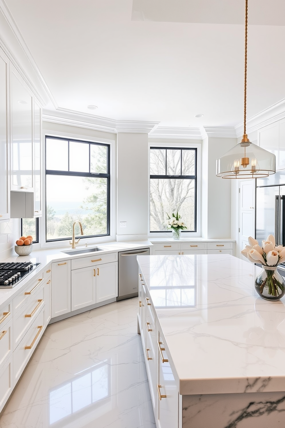 A modern kitchen featuring natural wood finishes that create a warm and inviting atmosphere. The cabinetry is crafted from light oak, complemented by a large island with a walnut countertop, providing ample space for cooking and entertaining. Stainless steel appliances add a sleek contrast to the wood elements. Large windows allow natural light to flood the space, highlighting the earthy tones and textures throughout the kitchen.