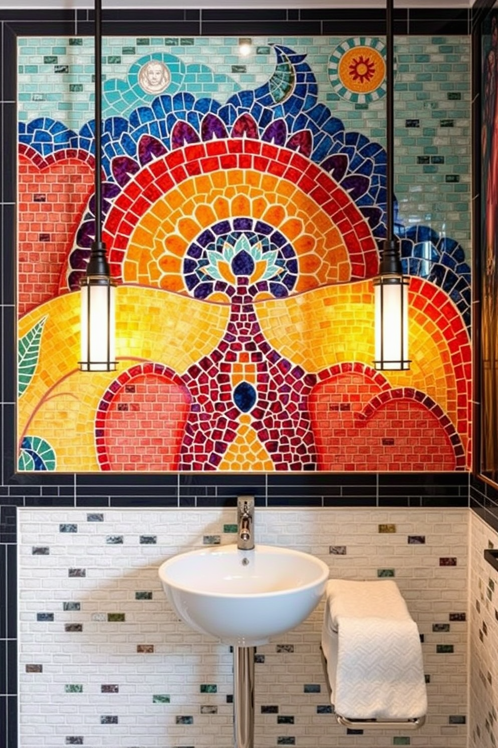 Artistic mosaic feature walls create a stunning focal point in any bathroom. Incorporate vibrant colors and intricate patterns to enhance the overall aesthetics of the space. Consider using a combination of geometric shapes and natural motifs for a unique design. The mosaic tiles can be arranged in various styles to complement the bathroom's overall theme.