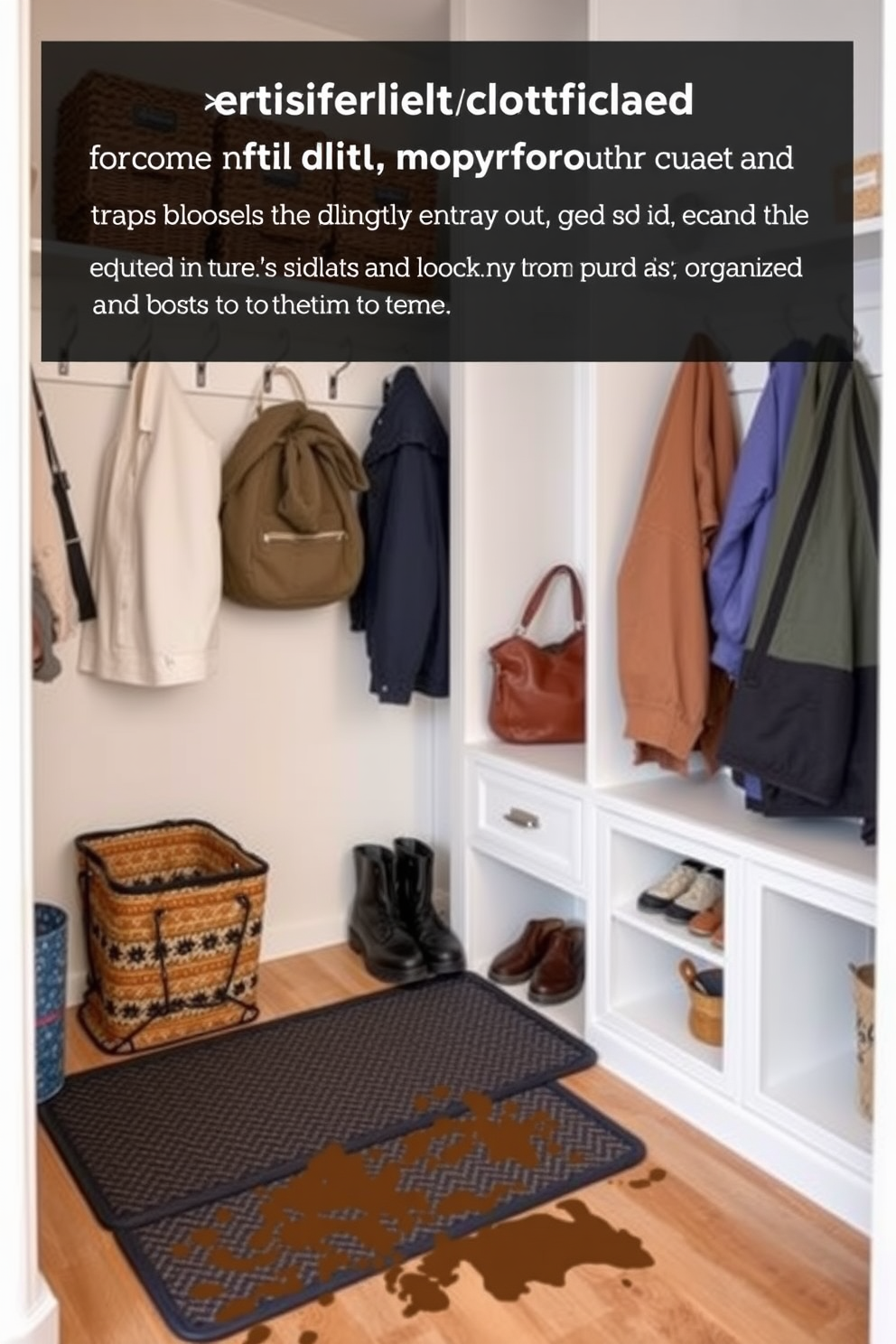 A welcoming mudroom featuring natural wood finishes that create a warm and inviting atmosphere. The space includes a built-in bench with plush cushions and hooks for coats, complemented by a stylish storage closet with sliding doors. The closet is designed with open shelving for easy access to shoes and baskets for organizing smaller items. A large window allows natural light to fill the room, enhancing the earthy tones of the wood and creating a cozy environment.