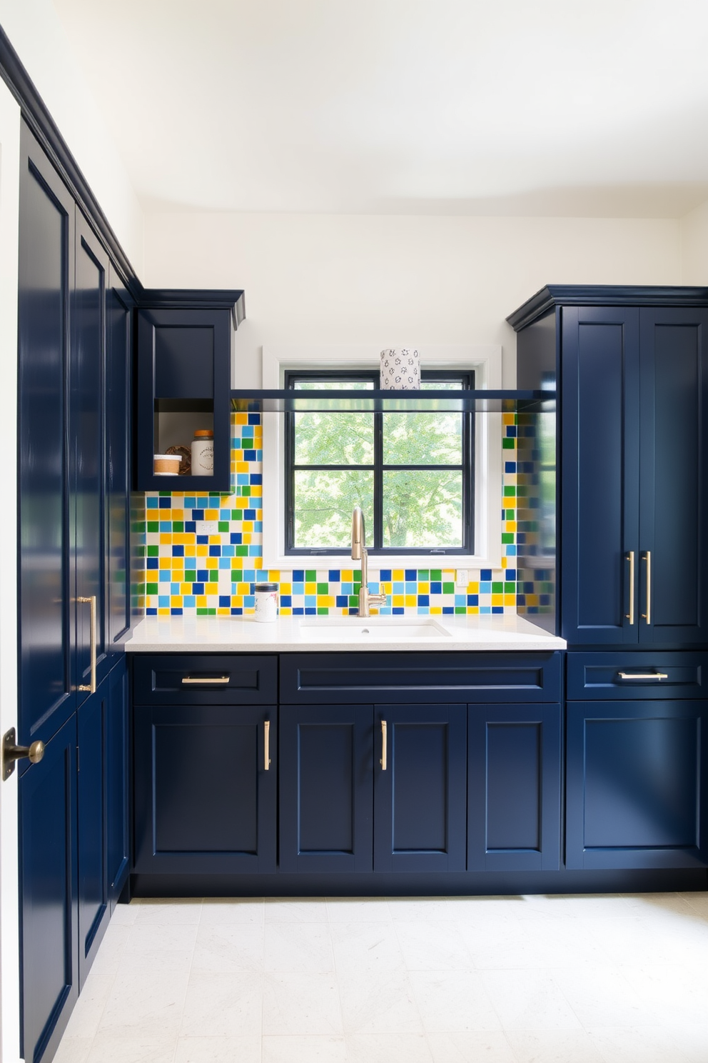 A cozy mudroom features a built-in bench with storage underneath, providing a perfect spot to sit while removing shoes. Potted plants are arranged on the windowsill, adding a refreshing touch of greenery and enhancing the natural light that floods the space. The laundry room is designed with sleek cabinetry that hides appliances, creating a clean and organized look. A row of potted plants sits on a shelf above the washer and dryer, bringing life and color to the functional area.