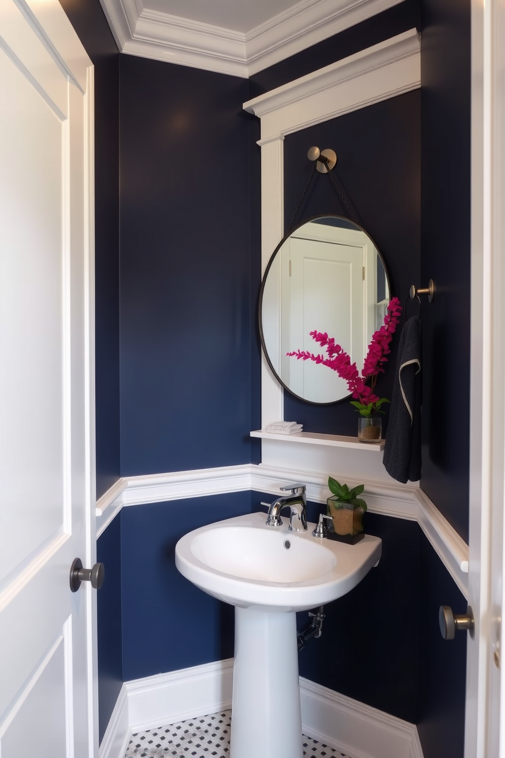 A narrow powder room featuring warm natural materials such as reclaimed wood and stone. The walls are adorned with textured wood paneling, and a sleek floating vanity made of natural stone complements the design.