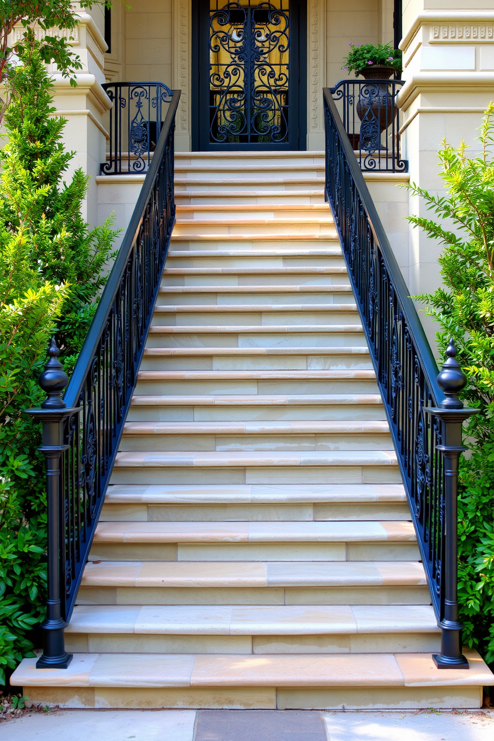 A charming outdoor staircase made of vintage bricks, showcasing their weathered texture and rustic appeal. Lush greenery surrounds the steps, enhancing the inviting atmosphere and creating a seamless blend with nature.