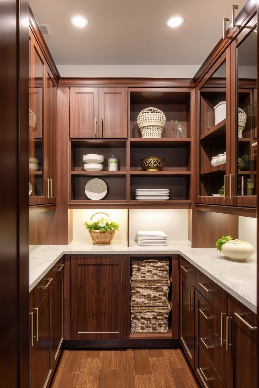 A modern pantry design featuring color-coded bins for easy categorization. The shelves are lined with neatly organized containers in vibrant hues, creating a visually appealing and functional space.