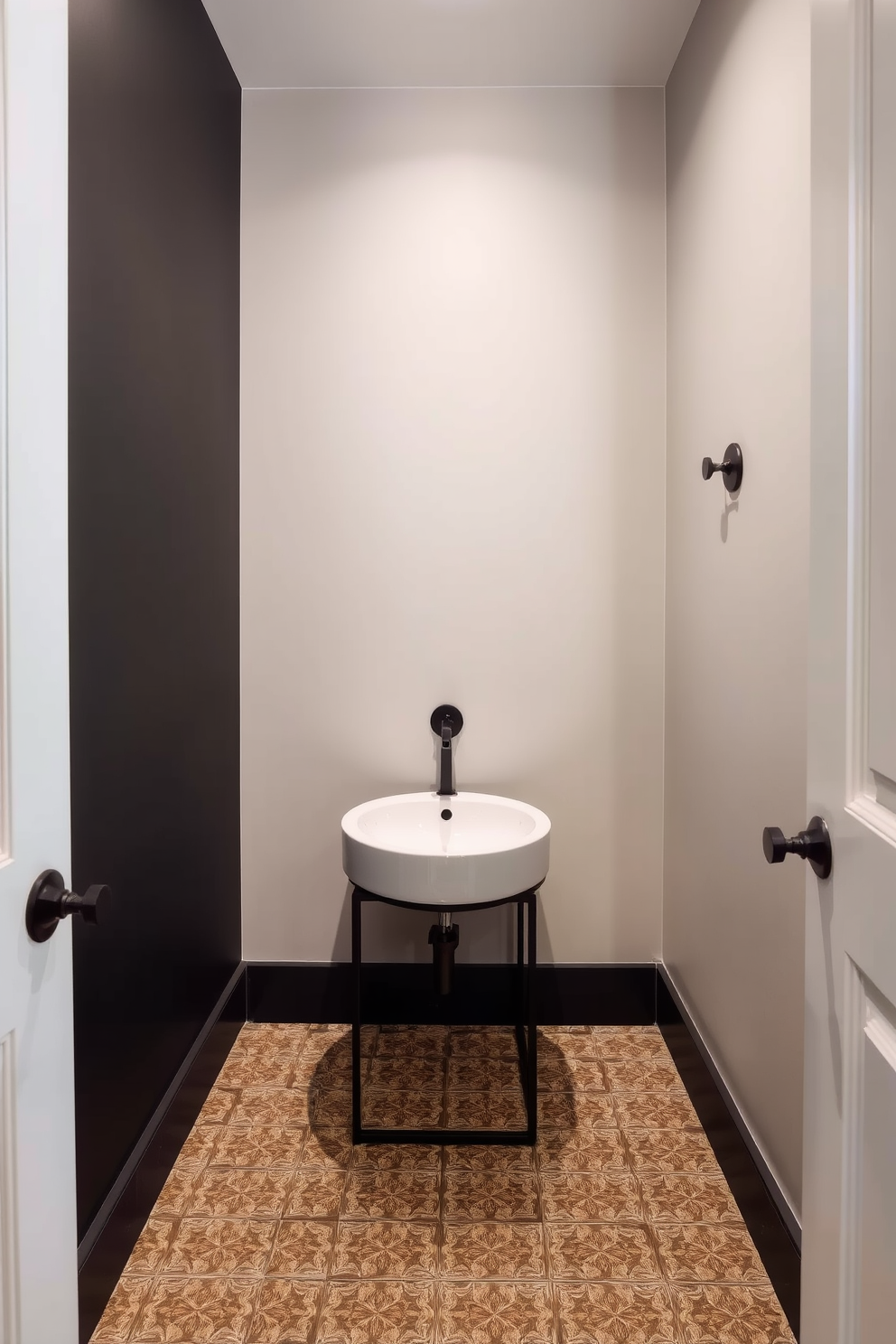 A stylish powder room featuring translucent tiles that create a stunning illumination effect. The walls are adorned with soft, ambient lighting that enhances the ethereal quality of the tiles. The floor showcases a unique design with geometric patterns using translucent tiles in varying shades. This innovative approach adds depth and character to the space, making it a focal point of the room.