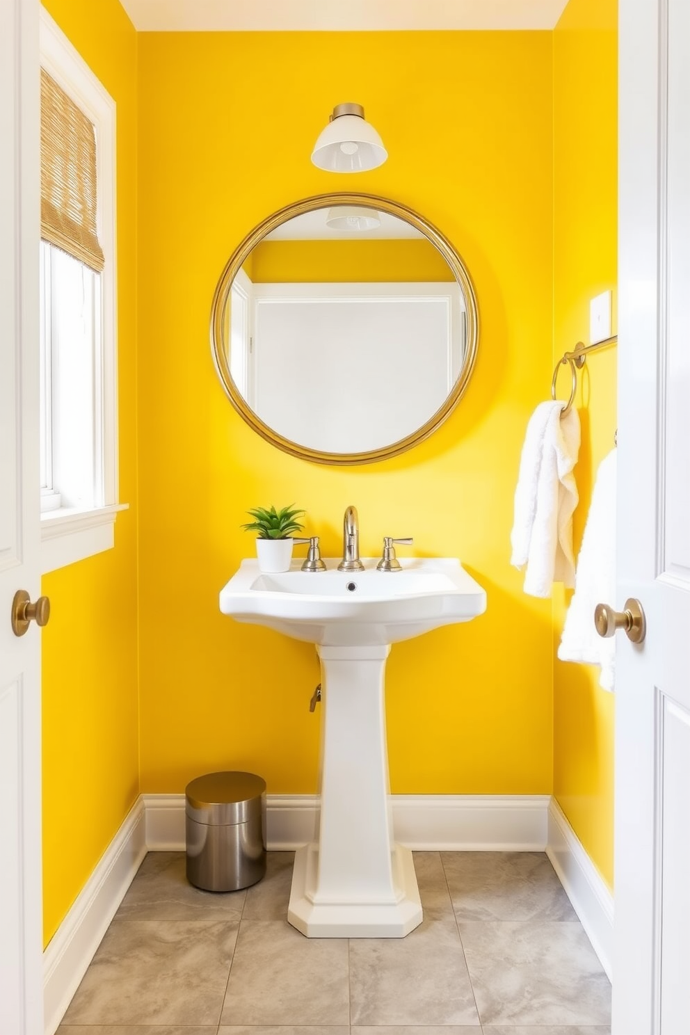 A serene powder room featuring cool steel blue walls that create a calming atmosphere. The space is accented with sleek white fixtures and a minimalist wooden vanity for a modern touch.