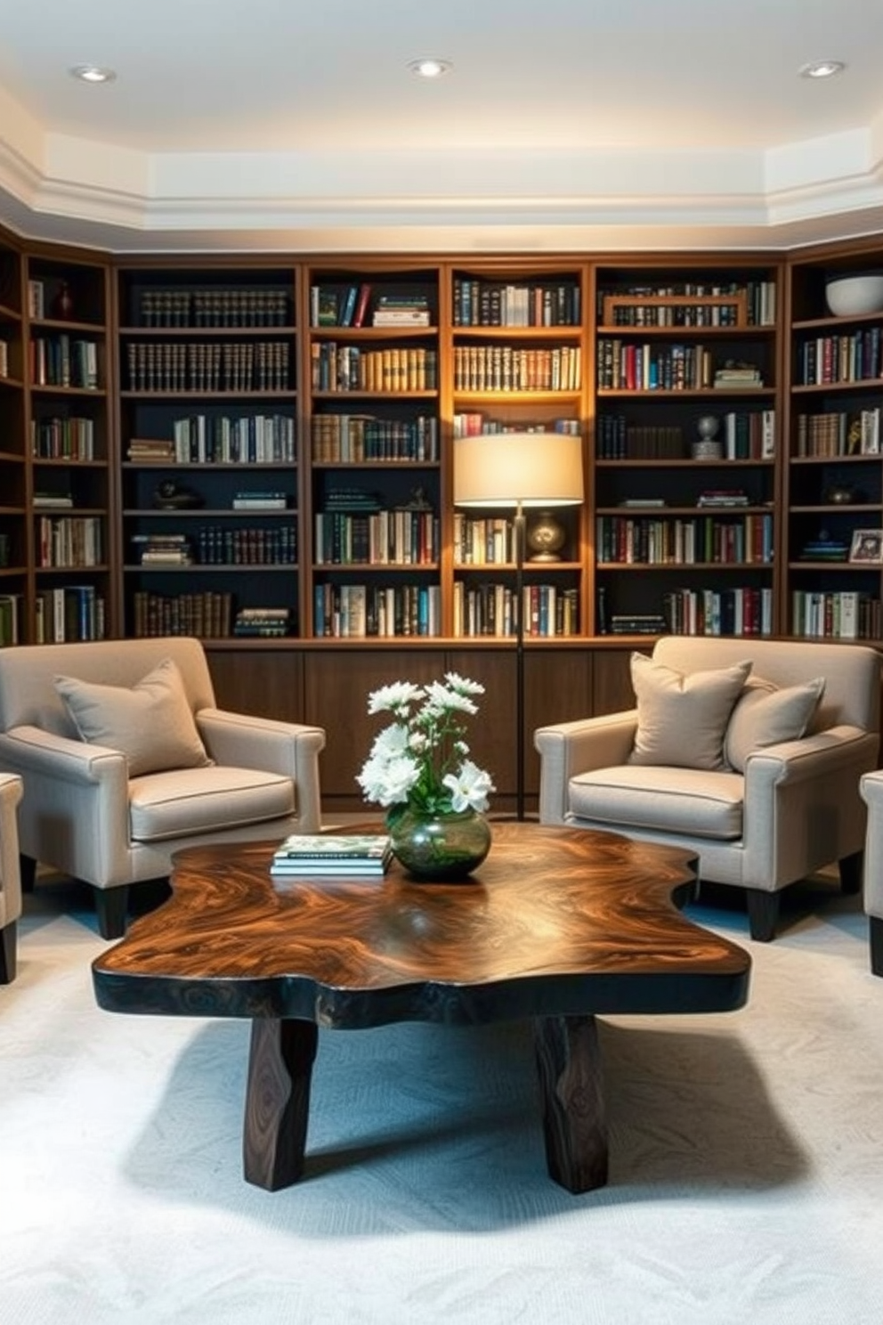 A bright and cheerful reading room filled with vibrant colors. The walls are painted in a sunny yellow, while the furniture features a mix of bold blues and greens. A cozy nook is created with a plush, oversized armchair in a lively pattern. Shelves lined with colorful books and decorative objects add personality to the space.